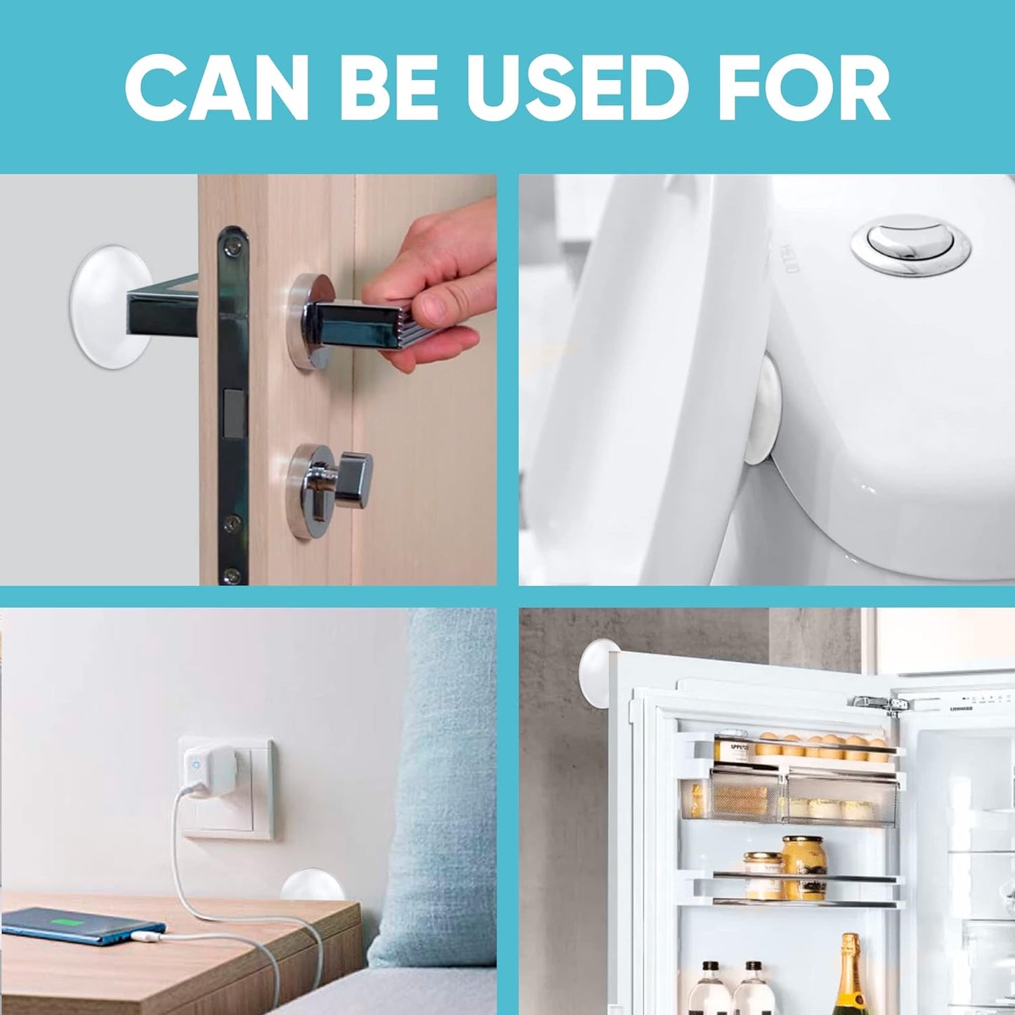 Strongest Home Wall & Door Handle Stopper 2" Set. 6 Pieces of Clear Rubber Door Knob, Round Wall Shield Cushion, Quiet Wall Protector for Door Handle, Guard Door Bumper Silencer Self - Adhesive