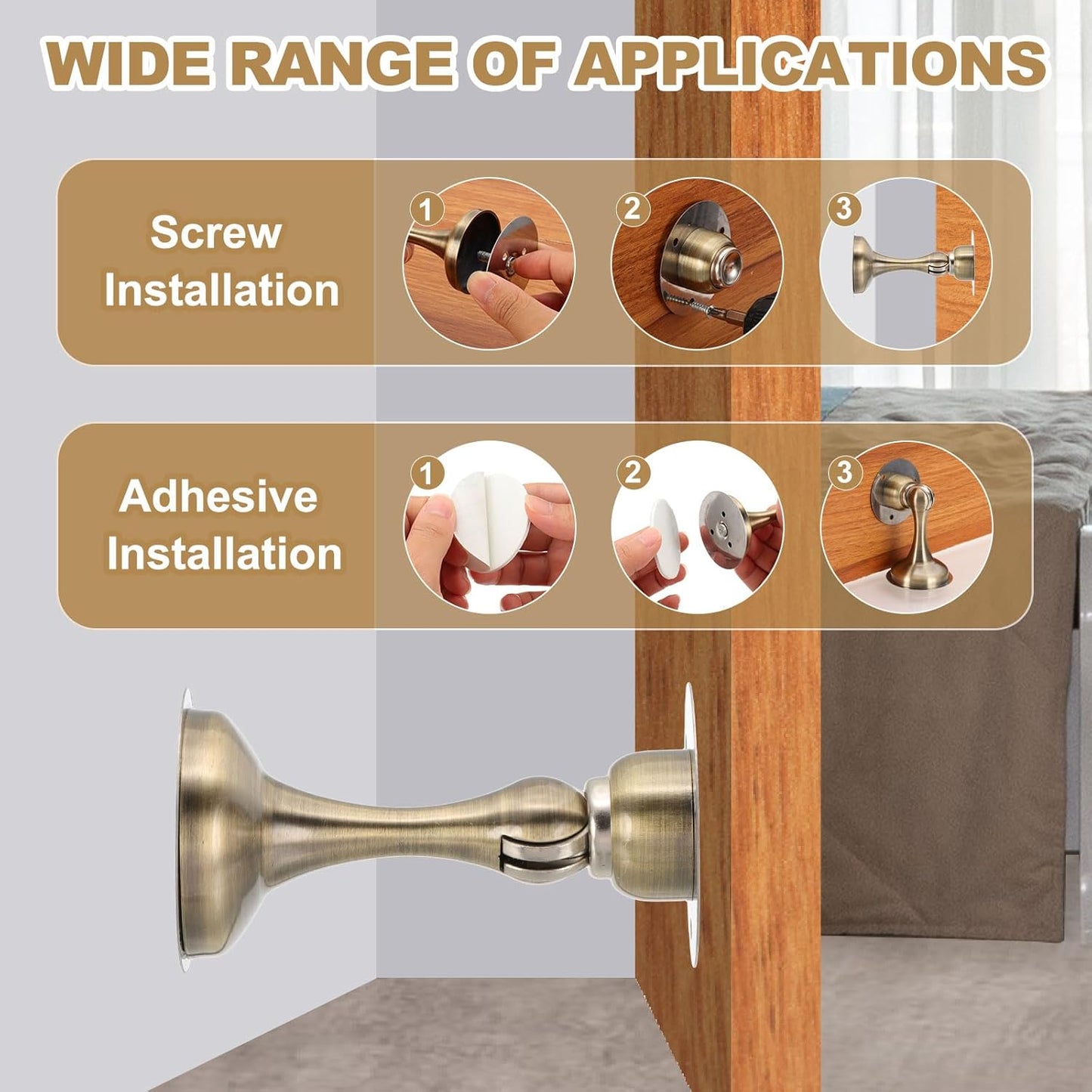 MECCANIXITY Magnetic Door Stoppers Stainless Steel Door Stops, Wall Floor Mounted Doors Holder Keep Doors Open for Home Office Closet (Black)