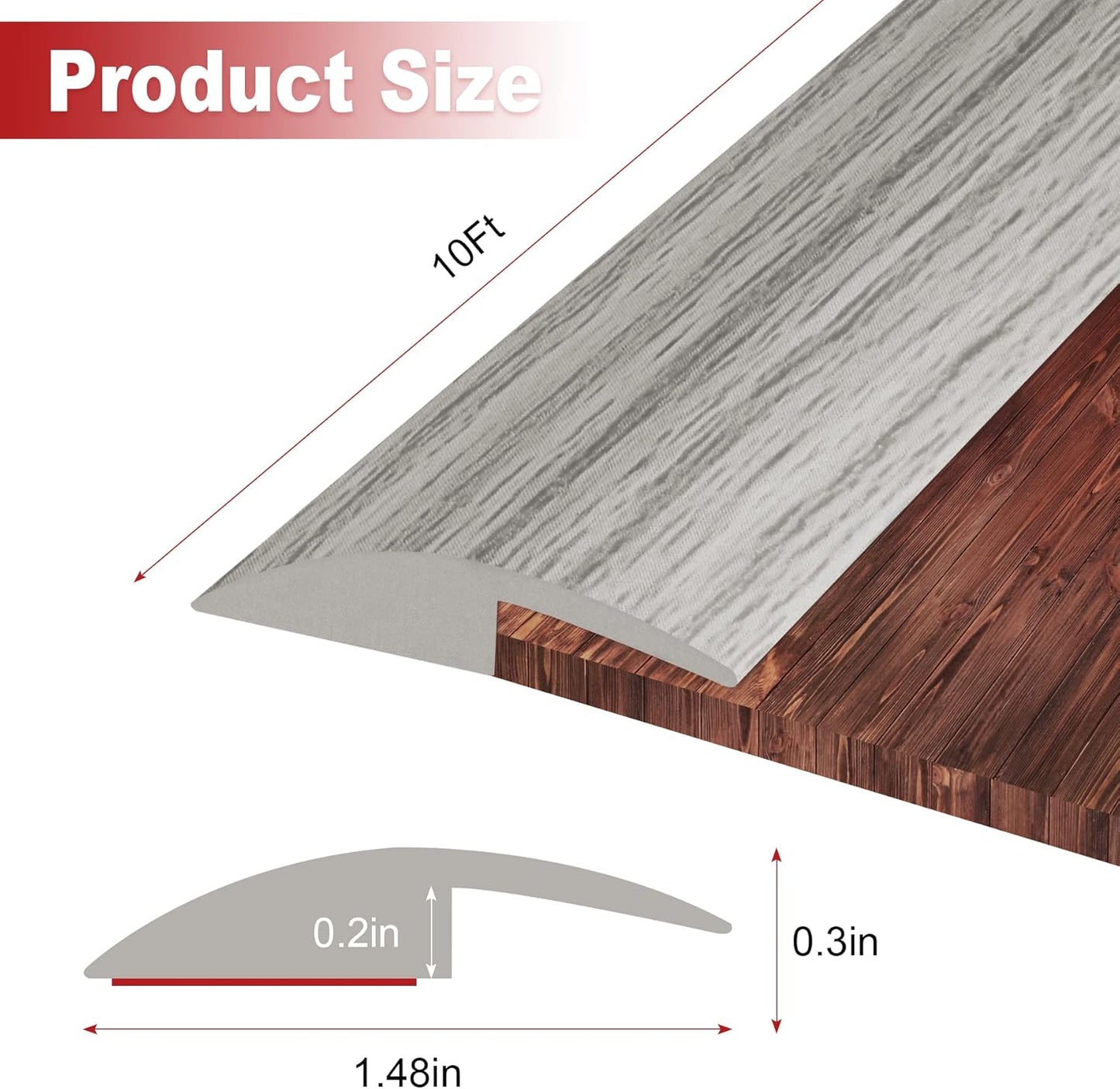 10Ft Carpet Floor Transition Strip, Self Adhesive Floor Edging Trim Strip, PVC Threshold Cover for Doorway, Floor Divider Strip Suitable for Threshold Height Less Than 5 mm - Gray Forest
