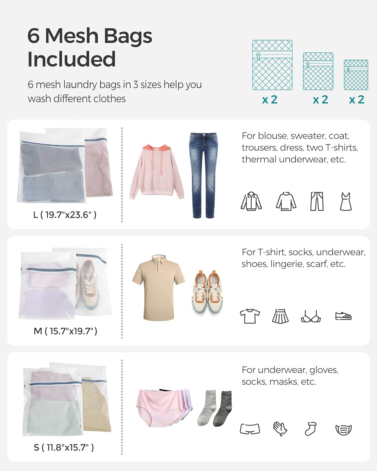 SONGMICS 130L Clothes Hamper with Lid, 2 Removable Liner Bags, 6 Mesh Bags, Wicker, Double Laundry Basket for Bathroom, 13 x 26 x 23.6 Inches, Gray ULCB253G01