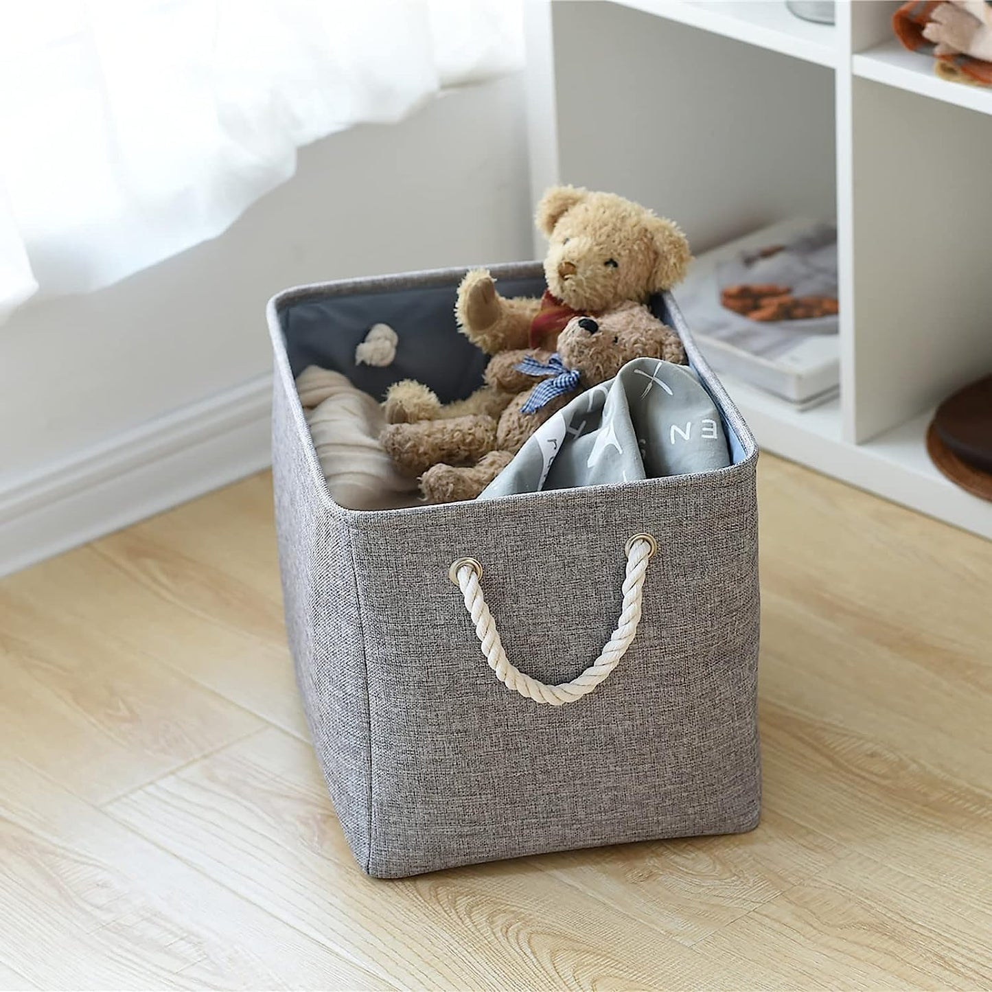 TheWarmHome Storage Basket for Organizing - 16x12x12 inch 3 Pack Fabric Storage Cubes, Cube Storage Bin for Shelves Closet Organizer Cloth Gift Toy (Grey)