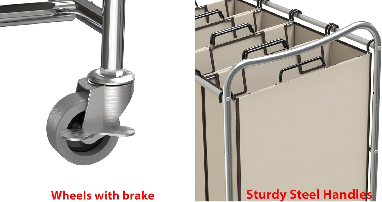 Simple Houseware 4-Bag Heavy Duty Rolling Laundry Sorter Cart, Chrome