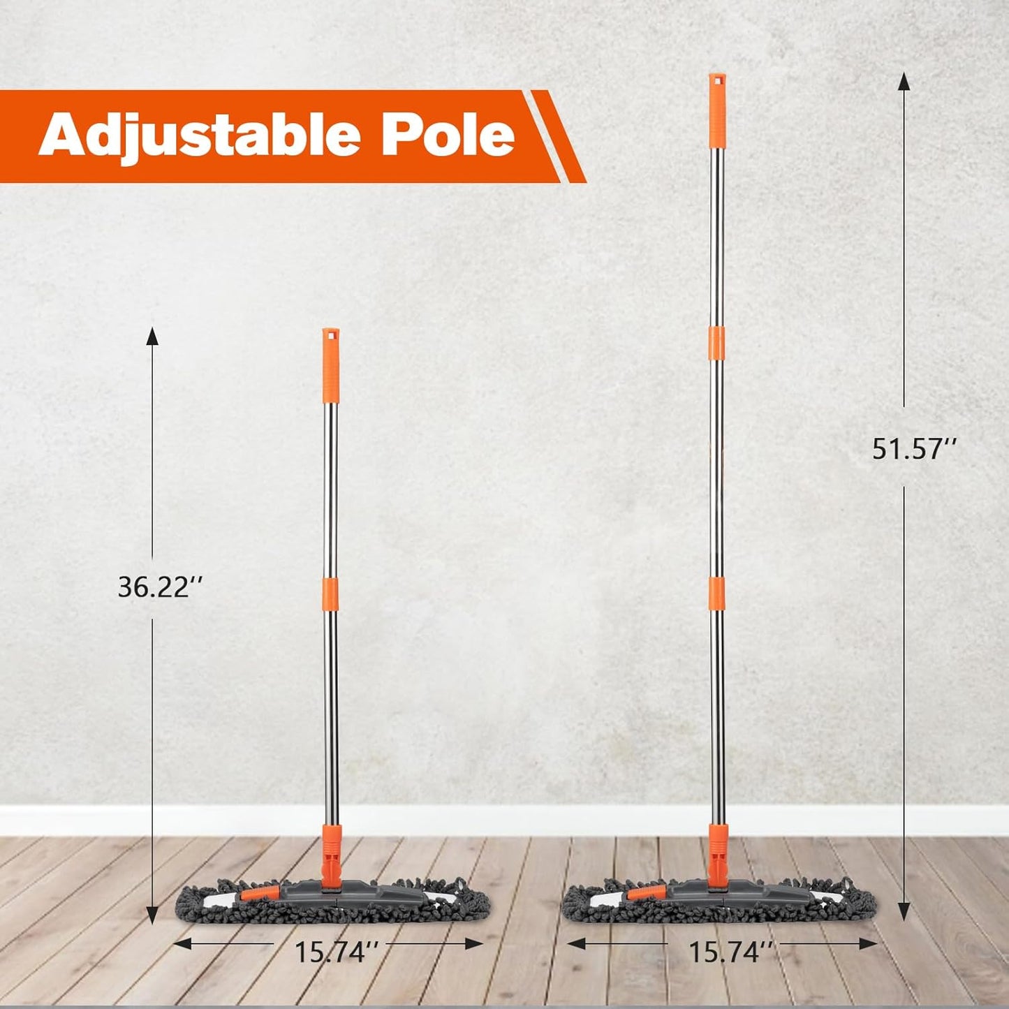 Dust Mop for Floor Cleaning with 3 Washable Pads (Chenille, Terry Cloth, Microfiber) and 55” Long Stainless Steel Handle,Microfiber Mop for Hardwood Floors, Tile, Marble Floors