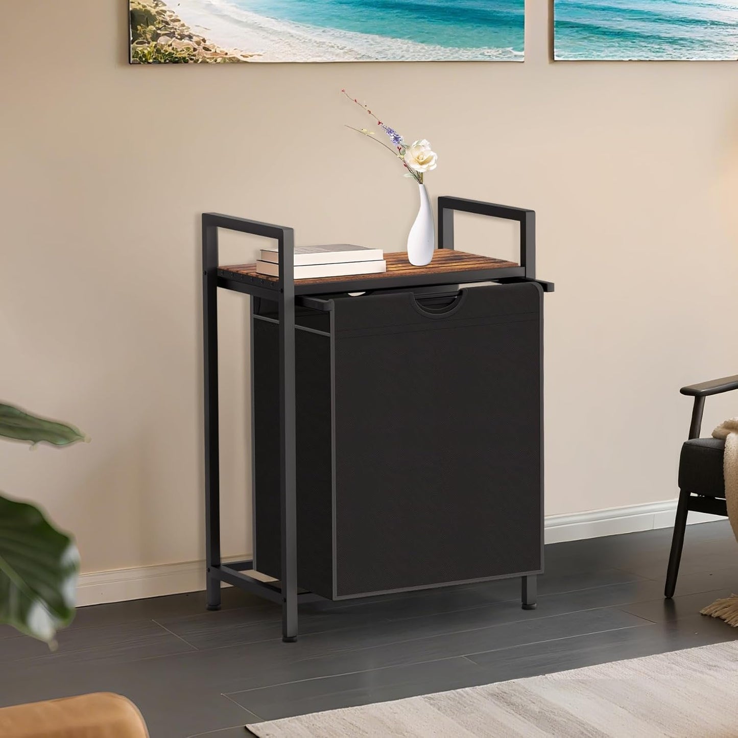 Laundry Sorter with Removable Bag, 16 Gallons Laundry Hamper with Adjustable Feet, Laundry Basket for Laundry Room, Bathroom and Bedroom(Black and Rustic Brown)