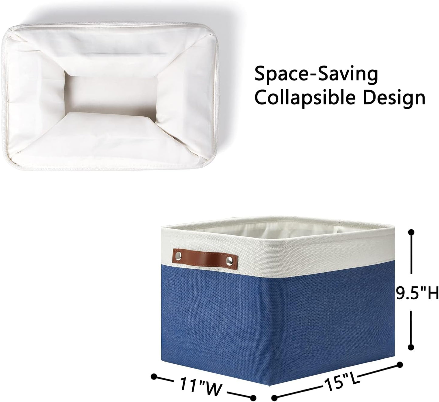 DULLEMELO Fabric Storage Basket for Closets,15x11x9.5 inch Foldable Storage Basket Bin with Handles for Office, Closet,Bedroom (White&Blue,1 Pack)