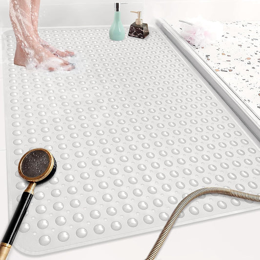 Shower Mat Non Slip: 47.2 x 31.5 Inch Extra Large TPE Shower Mats for Inside Shower - Anti Slip Shower Stall Matt with Drain Hole and Suction Cups for Elderly