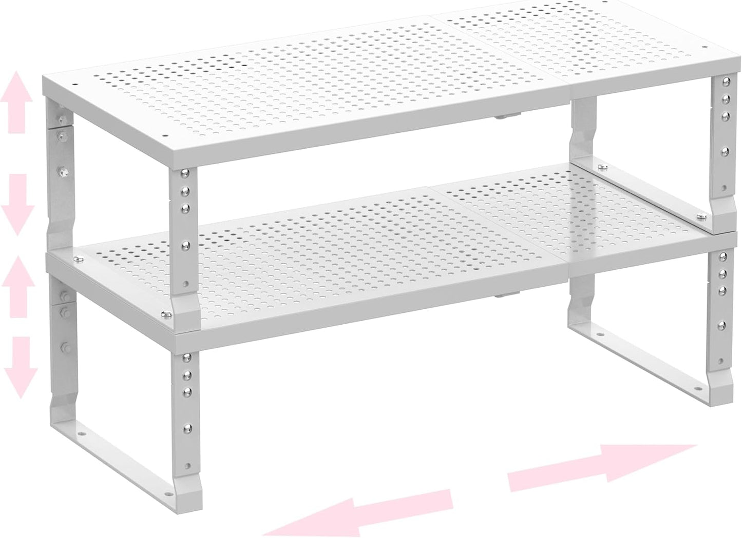 Metal Stackable Expandable Storage Shelf - Multi-Functional Home Storage Shelf, Suitable for Kitchen, Cabinet，Bathroom, Office, Garage, etc.（2PACKS/White/Large