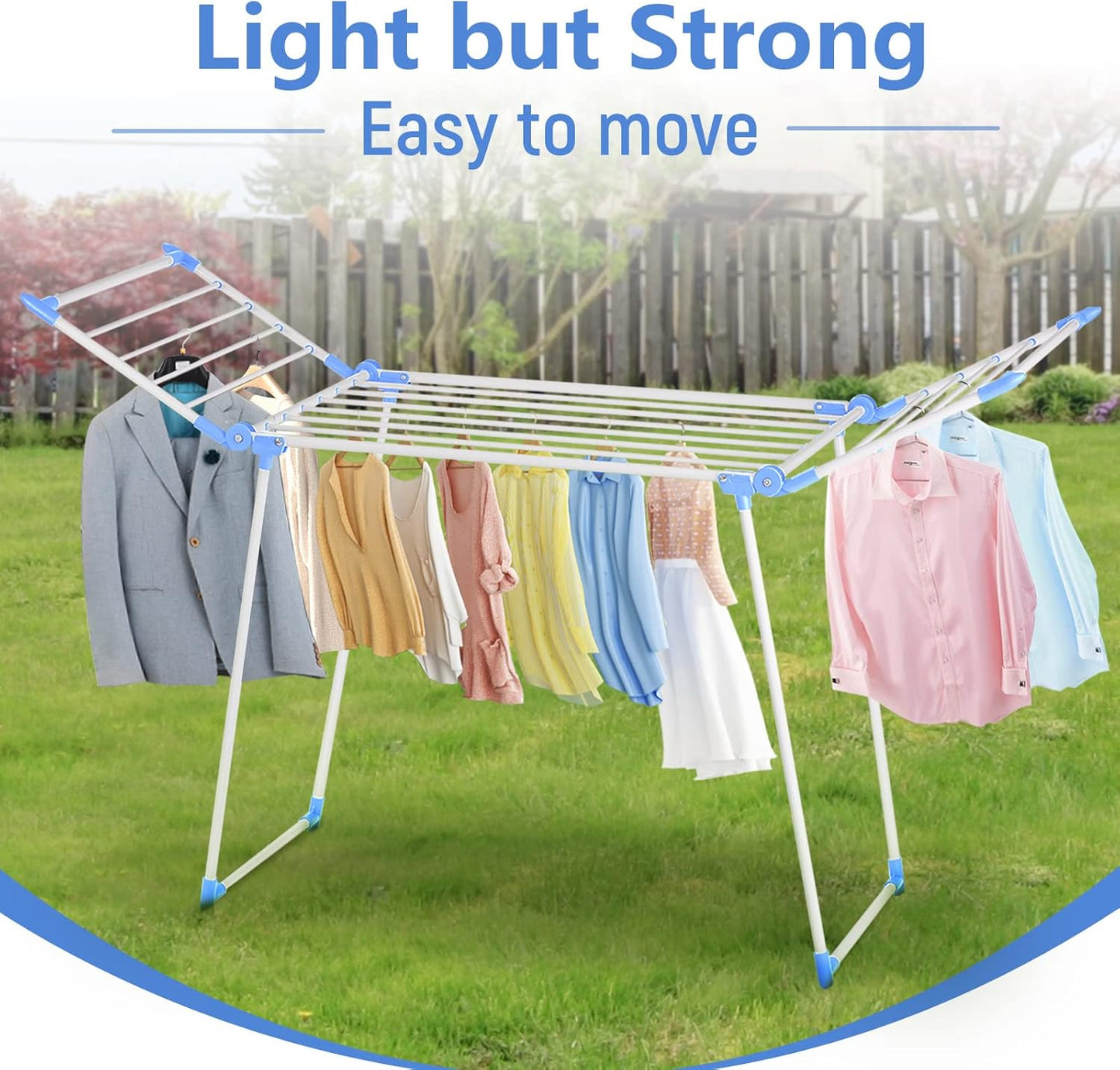 Clothes Drying Rack, Gullwing Laundry Rack, Collapsible, Space-Saving Laundry Rack, with Bonus Sock Clips, for Clothes, Towels, Linens, Indoor/Outdoor, Blue