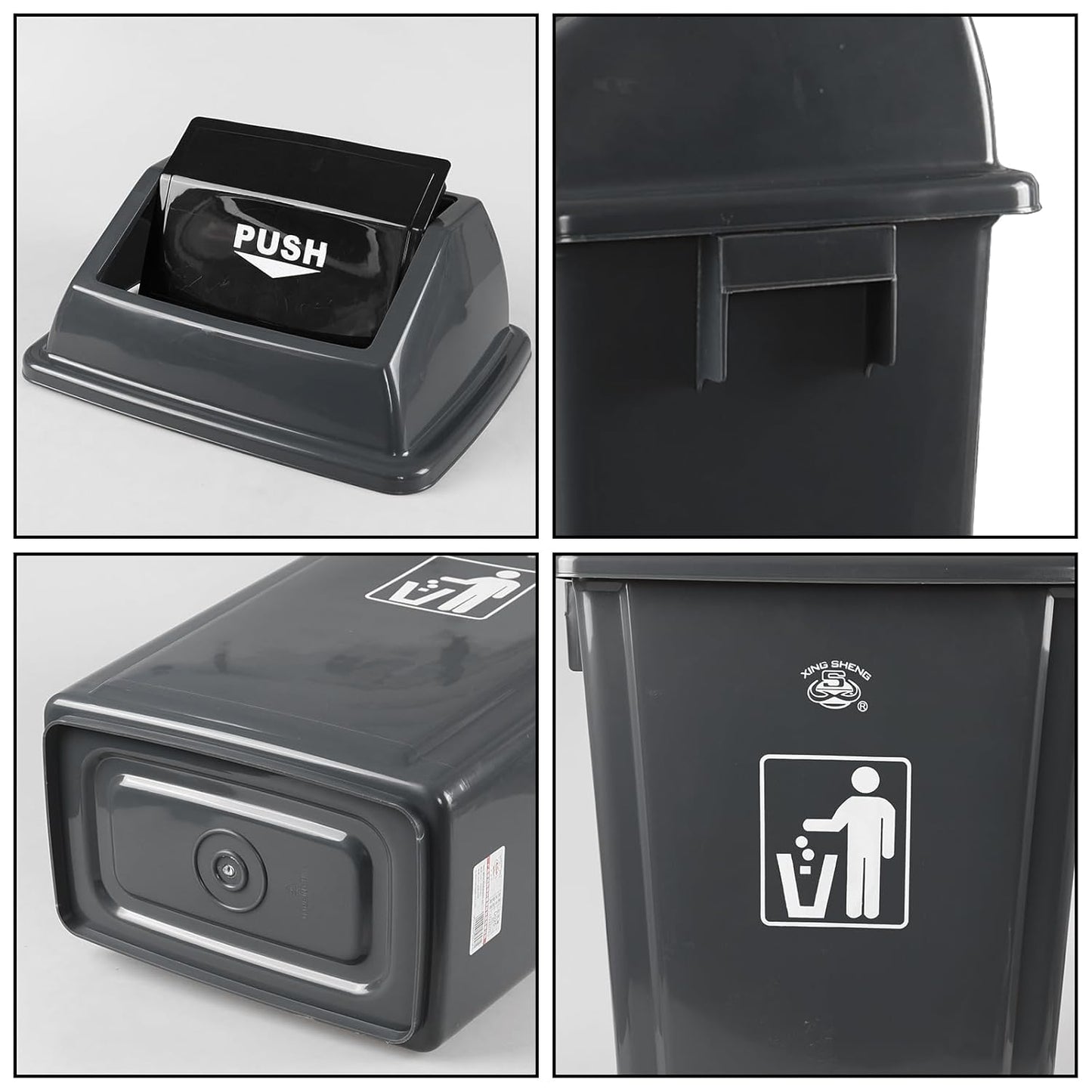 18 Gallon Grey Commercial Trash Can with Swing Lid, Garbage Can for Outdoor Office Restaurant School Kitchen (Pack of 4)