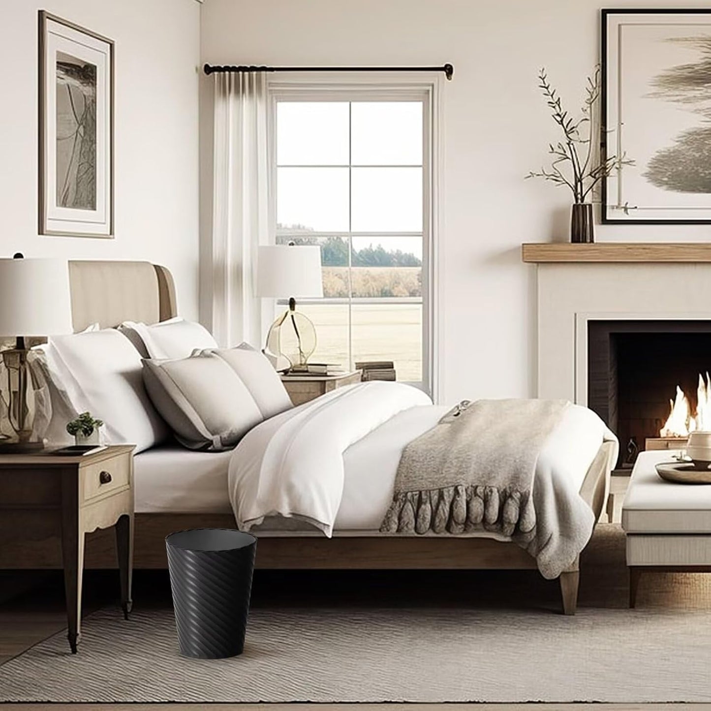 Bathroom Trash Can, 3 Pack 1.8 Gallons Small Trash Can with Trash Bags, Bathroom Garbage Can, Plastic Trash Bin, Round Waste Basket for Bedroom, Office, Kitchen, Room, Compact Space (Black)