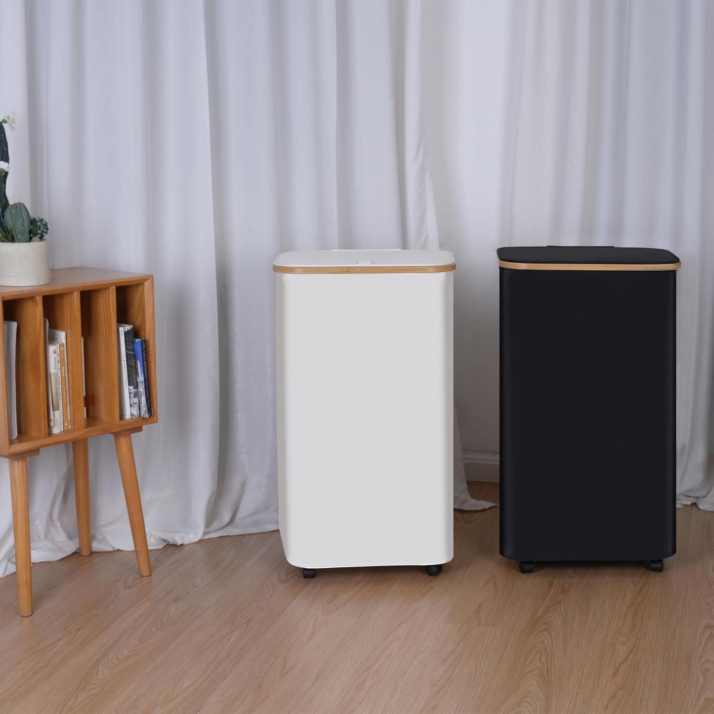 Laundry Basket with Wheels,100L Hampers for Laundry,Large Laundry Hamper with Lid and Bamboo Handles,Collapsible & Waterproof Tall Cloth Hamper for Dormitory Family，Beige