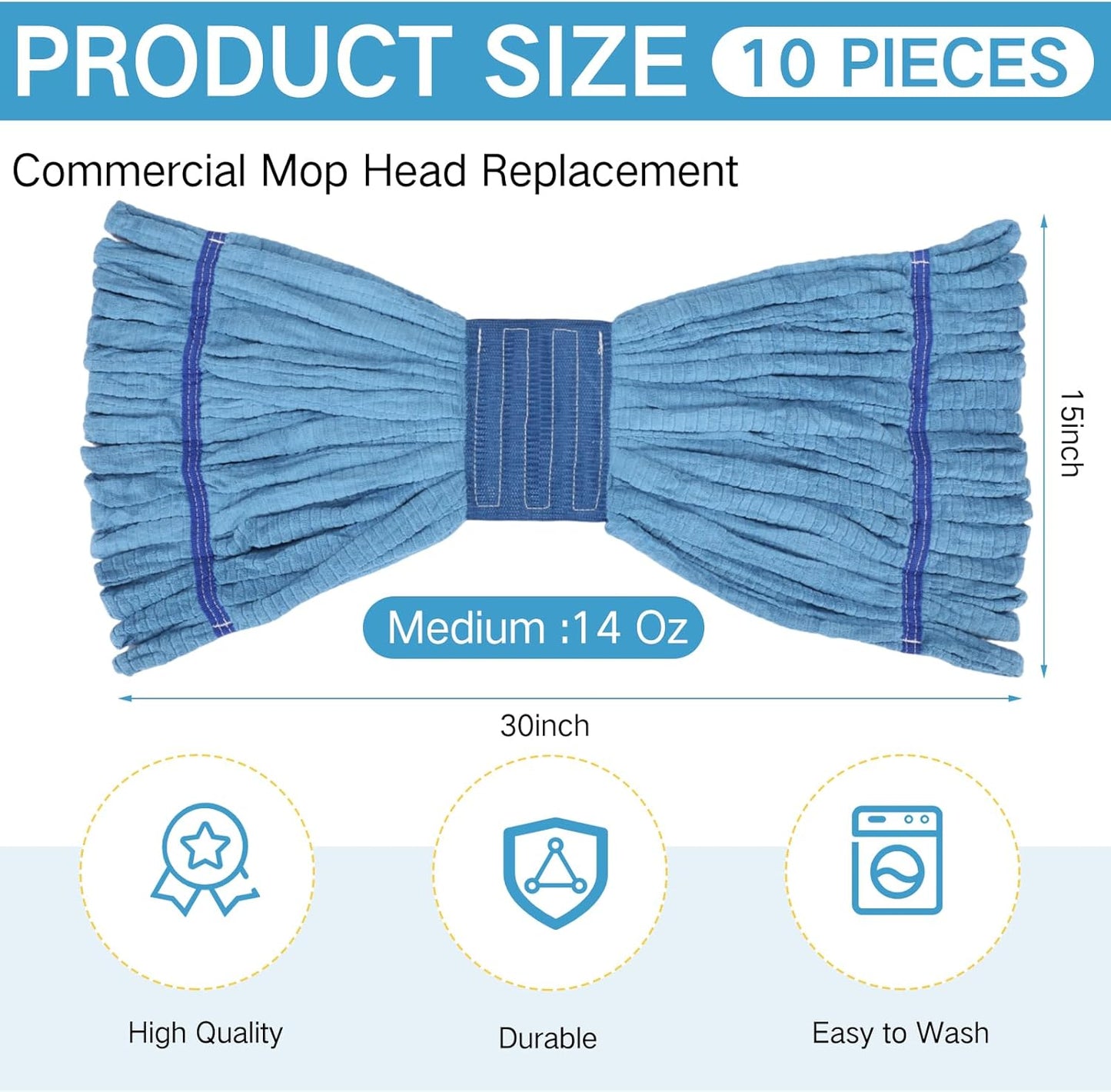 Lallisa 10 Pcs Commercial Mop Head Replacement Tube Microfiber Mop Heads for Floor Cleaning Industrial Mop Heads Looped End Wet Mop Head Refill for Home Commercial Industrial Use (Blue,14 oz)