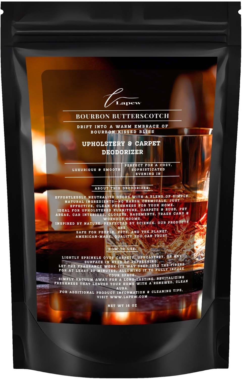 Bourbon & Butterscotch Carpet Freshener Powder 16 oz | Powerful Odor Eliminator for Home | Upholstery Deodorizer | Carpet Deodorizer | Pet Urine | Cat Litter Box