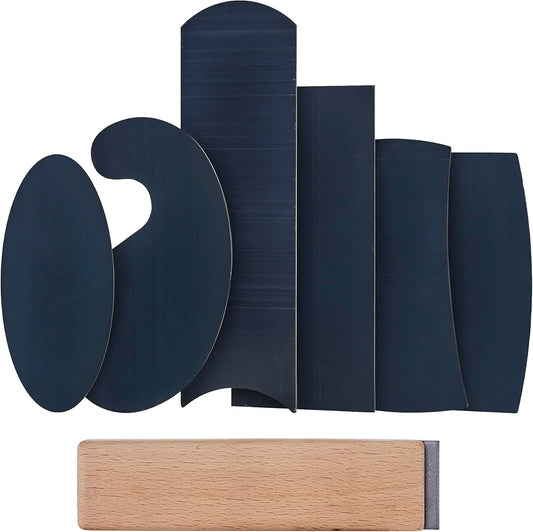 New Cabinet Scraper Cards and Cabinet Scraper Burnisher with 6 Piece Multi-Shaped Scraper Set 1 Oval 2 Double Convex/concave 1 Rectangle 1 Curved and 1 Gooseneck Scraper (HTCSCS07)