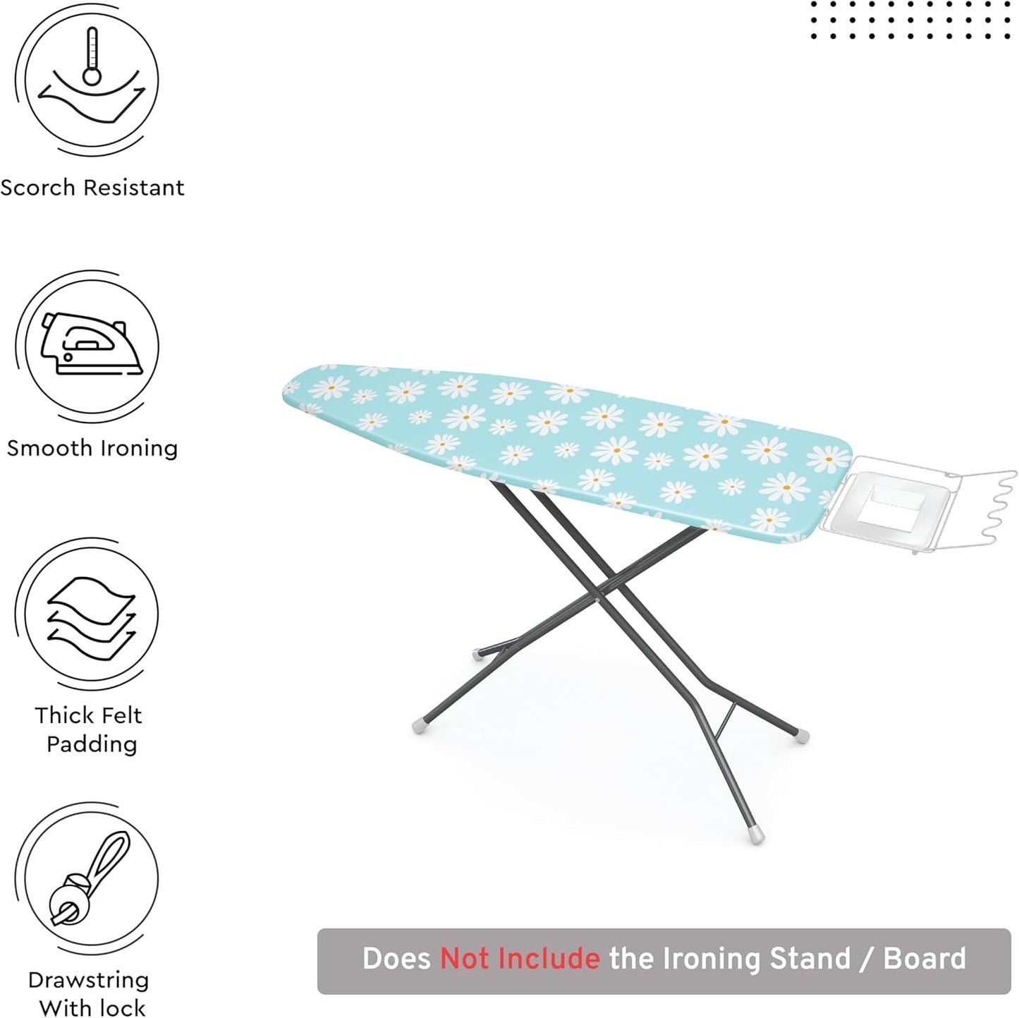 Encasa XO Ironing Board Cover and Pad 54"x15" - Thick 3mm Felt Padding, Drawstring Tightening & Lock, Easy Fit, Scorch & Stain Resistant, Fits Standard Large Ironing Board - Daisy Blue