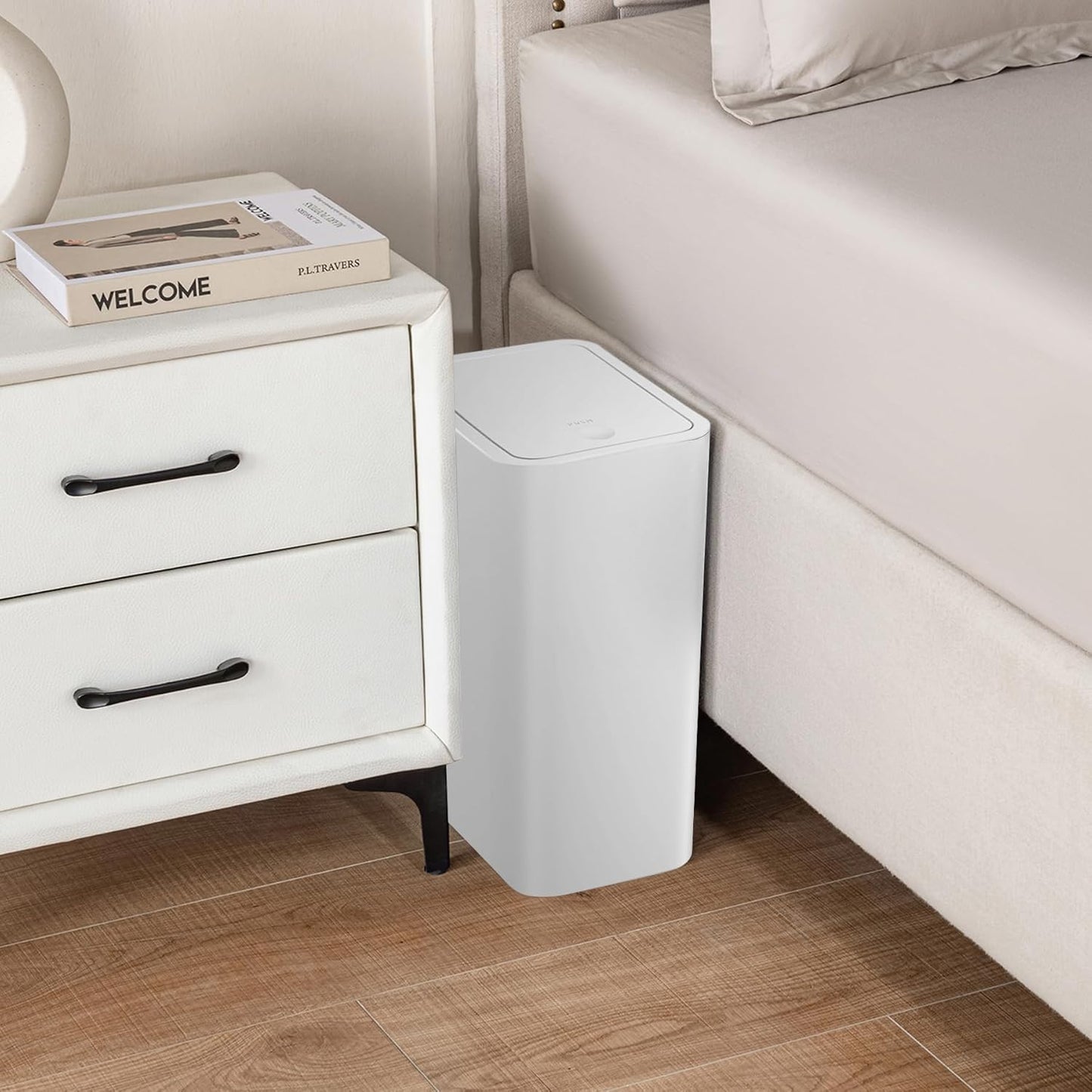 TIPGO Bathroom Trash Can with Lid, 4 Gallon / 15 Liter Small Garbage Can, Press Top Bin, Plastic Wastebasket with Pop-Up Lid for Bedroom, Living Room, Office (Grey, 2 Pack)