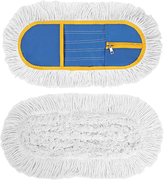 16 Inch Commercial Dust Mop Replacement Heads, 2 Pack Heavy Duty Industrial Cotton Mop Refill Pads Washable for Hardwood Vinyl Laminate Floors Kitchen Warehouse Courtyard Cleaning,Blue
