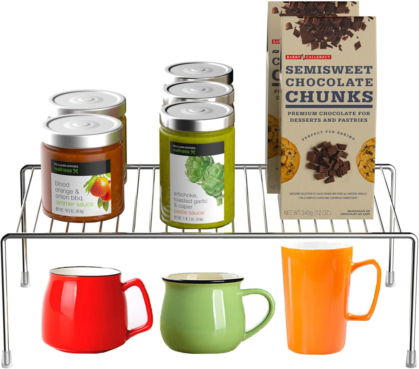 iPEGTOP Large (15.7 x 9.4 Inch) Kitchen Freezer Cabinet Organizer Shelf, Set of 4 Rustproof Metal Wire Shelves Spice Shelf Rack Cupboard Storage for Fridge Pantries Countertops Utensils, Chrome