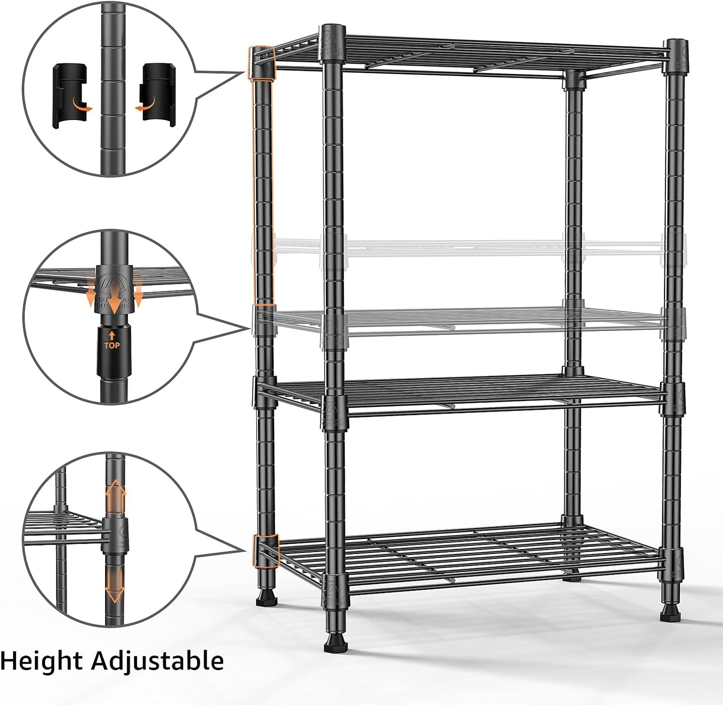 450 lbs Steel Storage Shelving 3-Tier Utility Shelving Unit Steel Organizer Wire Rack for Home,Kitchen,Office (11.8" D x 17.7" W x 26.3" H)