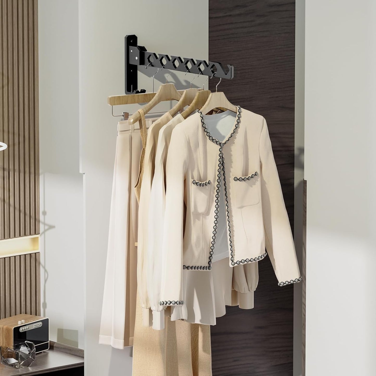 Wall Mounted Clothes Drying Rack, Wall Clothes Hanger Foldable, Laundry Hanger Hook for Bathroom, Wall Clothes Rack Indoor, Perfect for Small Spaces, Matte Black