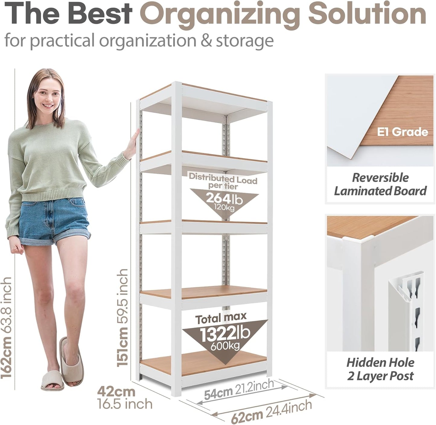 HOMEDANT House 5 Tier 24.4" W Laminated Metal Shelving Unit Adjustable Storage Utility Rack Heavy Duty Shelves Organization Multipurpose Shelf Kitchen Garage Pantry Closet 3 Pack