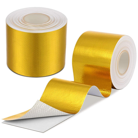 Zonon 2 Rolls Aluminum Foil Tape Heat Shield Tape Barrier Adhesive Reflective Fiberglass Thermal Insulation Reflective Material High Temp Protection(Gold,2 Inch X 32.8 ft)