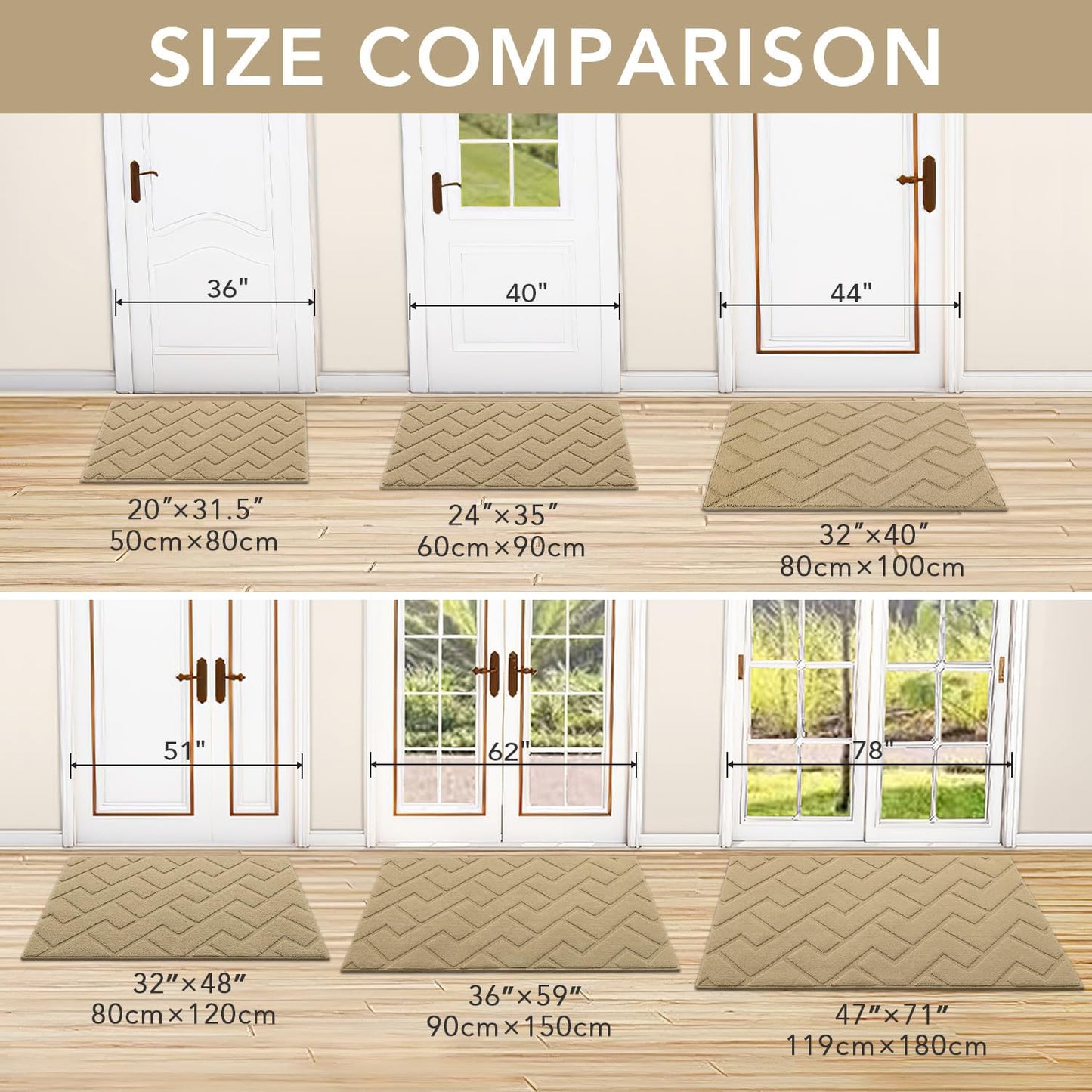 hicorfe Front Door Mat Outside Entrance,20"x31.5" Absorbent Muddy Dirt Resist Welcome Door Mats Outdoor Indoor,Stain and Fade Resistant,Non Slip Backing Entry Mat Doormat for Entryway(Beige)