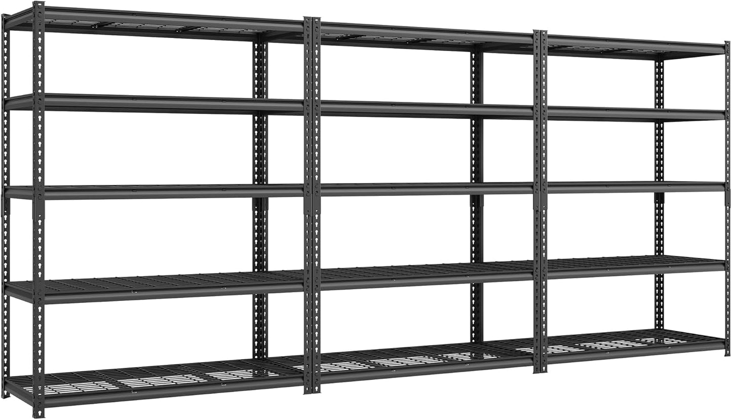 SONGMICS 5-Tier Storage Shelves, Heavy-Duty Garage Shelving, Adjustable Shelving Unit, Steel Shelf, Boltless Assembly, for Garage, 2,200 lb Load, 24 x 144 x 72 Inches, Ink Black UGLR454B03