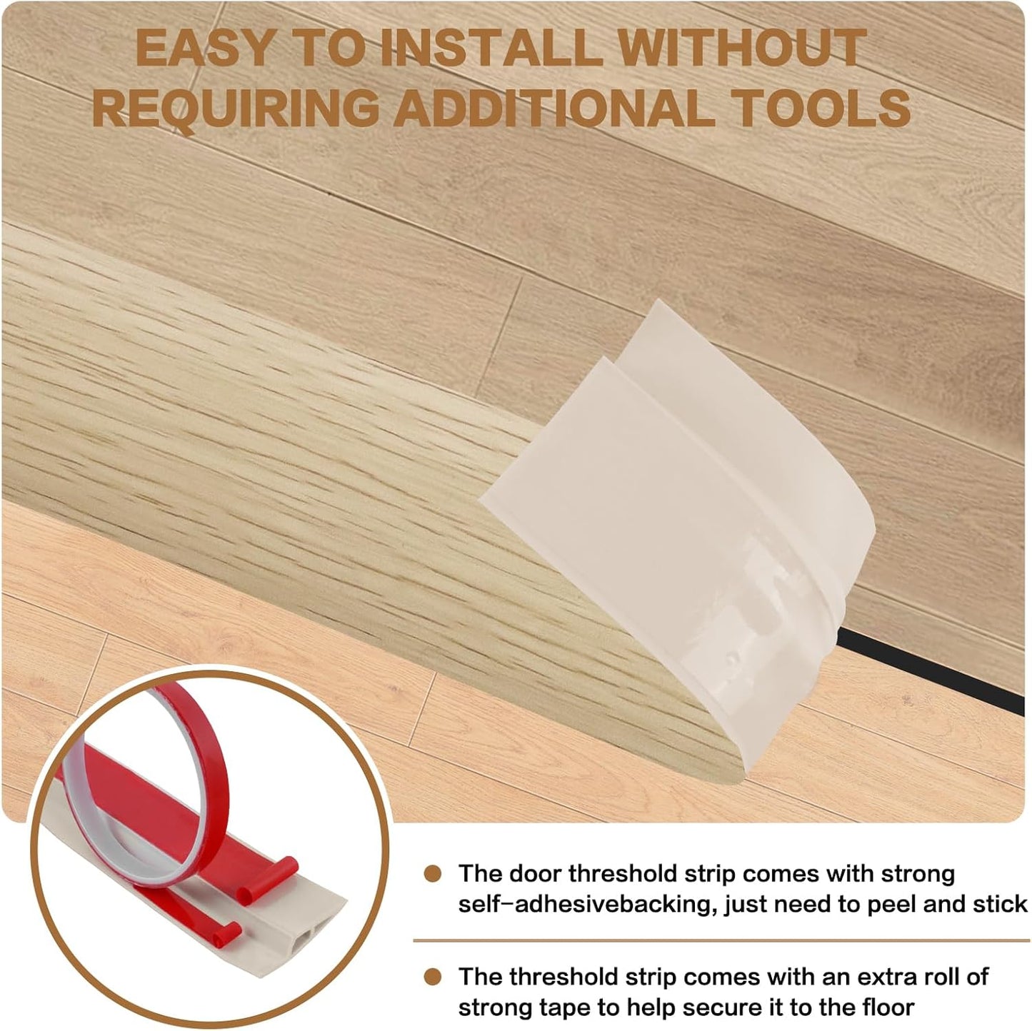 Floor Transition Strip Vinyl Door Threshold Ramp Self Adhesive Carpet Edging Strip Doorway Edge Trim, Overlap Edge Reducer for Laminate Carpet, Floor, Tile (Yellow Wood, 2/5" to 3/5", 3.3Ft)