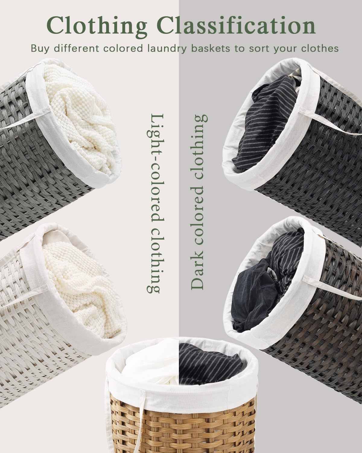 Laundry Hamper with Lid Laundry Basket with Lid 19.0 Gal (72 L) Round Wicker Laundry Basket Handwoven Rattan Basket with Lid Removable Bag 2 Mesh Bags Handles for Living Room Bathroom Black