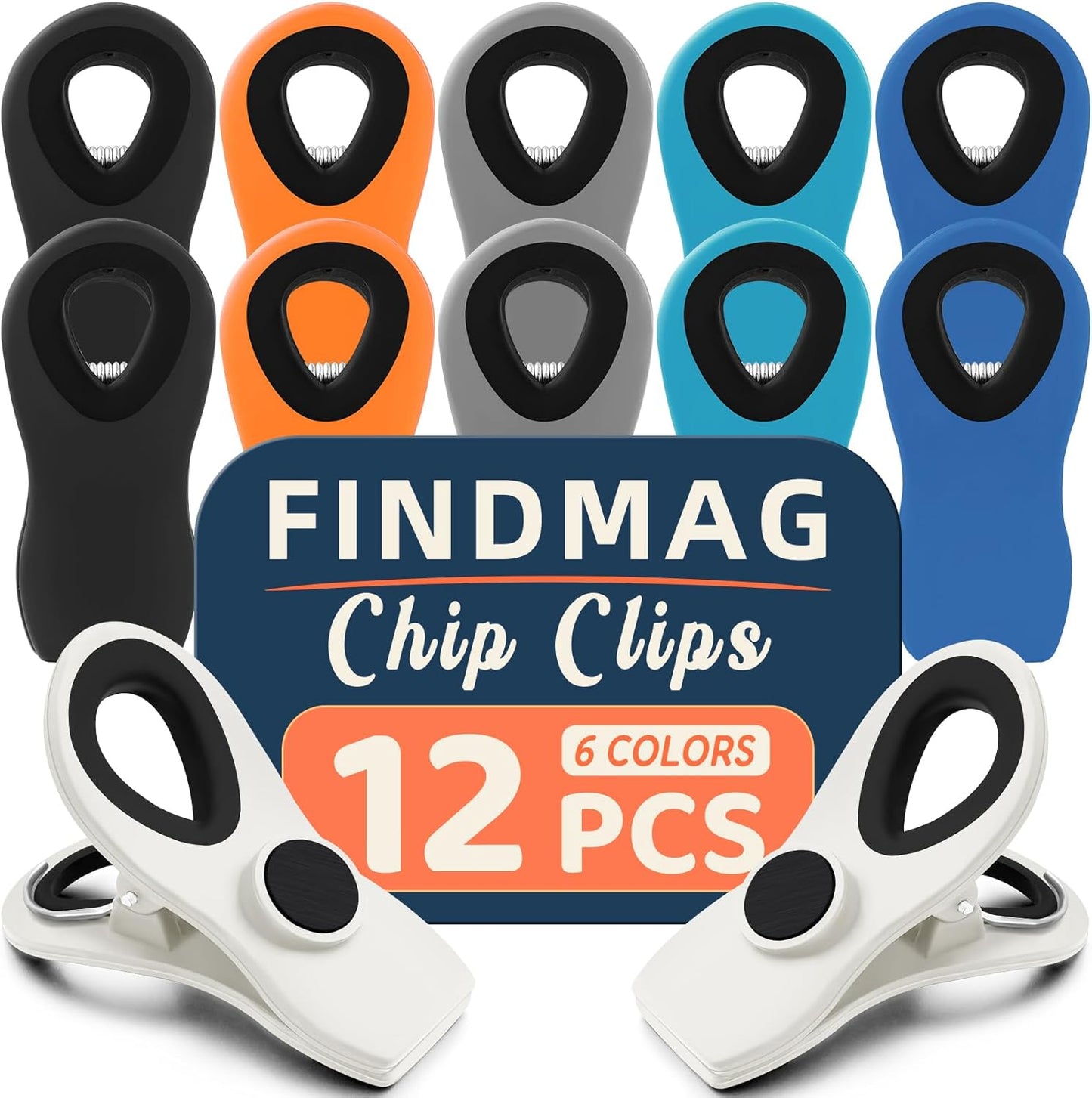 12 Pack Chip Clips, Colorful Magnetic Clip, Plastic Bag Clips with Airtight Seal Grip for Bread, Food Bags, Garden Plants, Snack Bags and Kitchen Organization