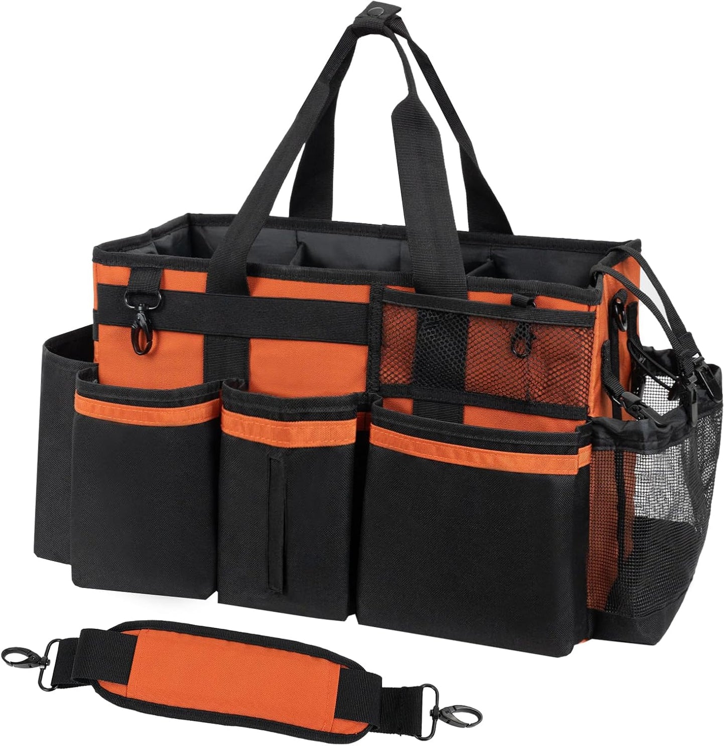 Wearable Cleaning Caddy, Cleaning Caddy Supplies Organizer with Handle & Shoulder Straps for Housekeepers, Under Sink & Car Cleaning Tool Organizers Bag with 4 Foldable Divider (RetroOrange)