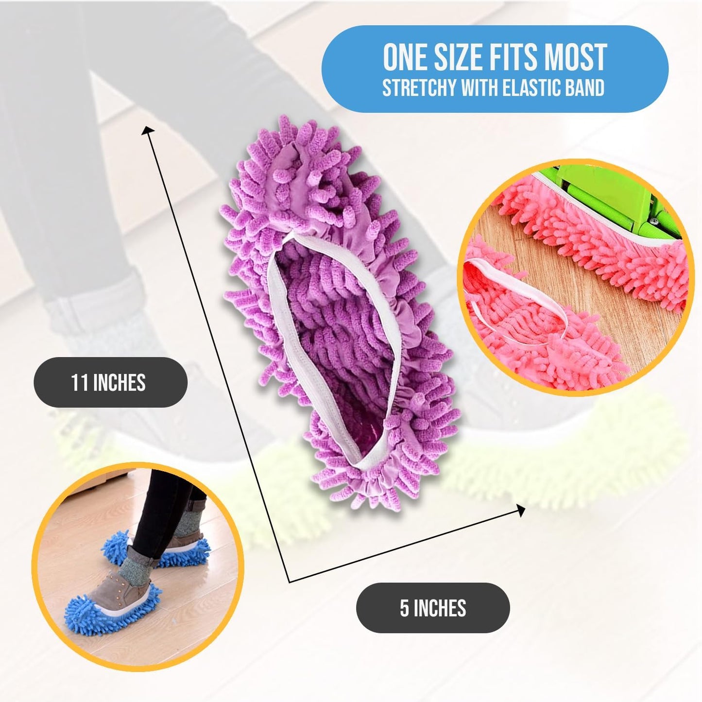 Winterlace Mop Slippers 20 Pcs (10 Pairs) Microfiber Chenille House Floor Dusting Cleaning Socks Shoe Cover Bulk Pack