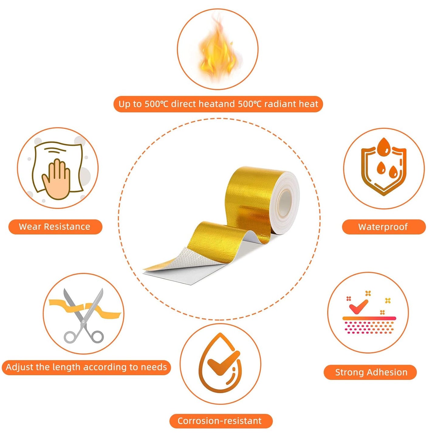 Zonon 2 Rolls Aluminum Foil Tape Heat Shield Tape Barrier Adhesive Reflective Fiberglass Thermal Insulation Reflective Material High Temp Protection(Gold,2 Inch X 32.8 ft)