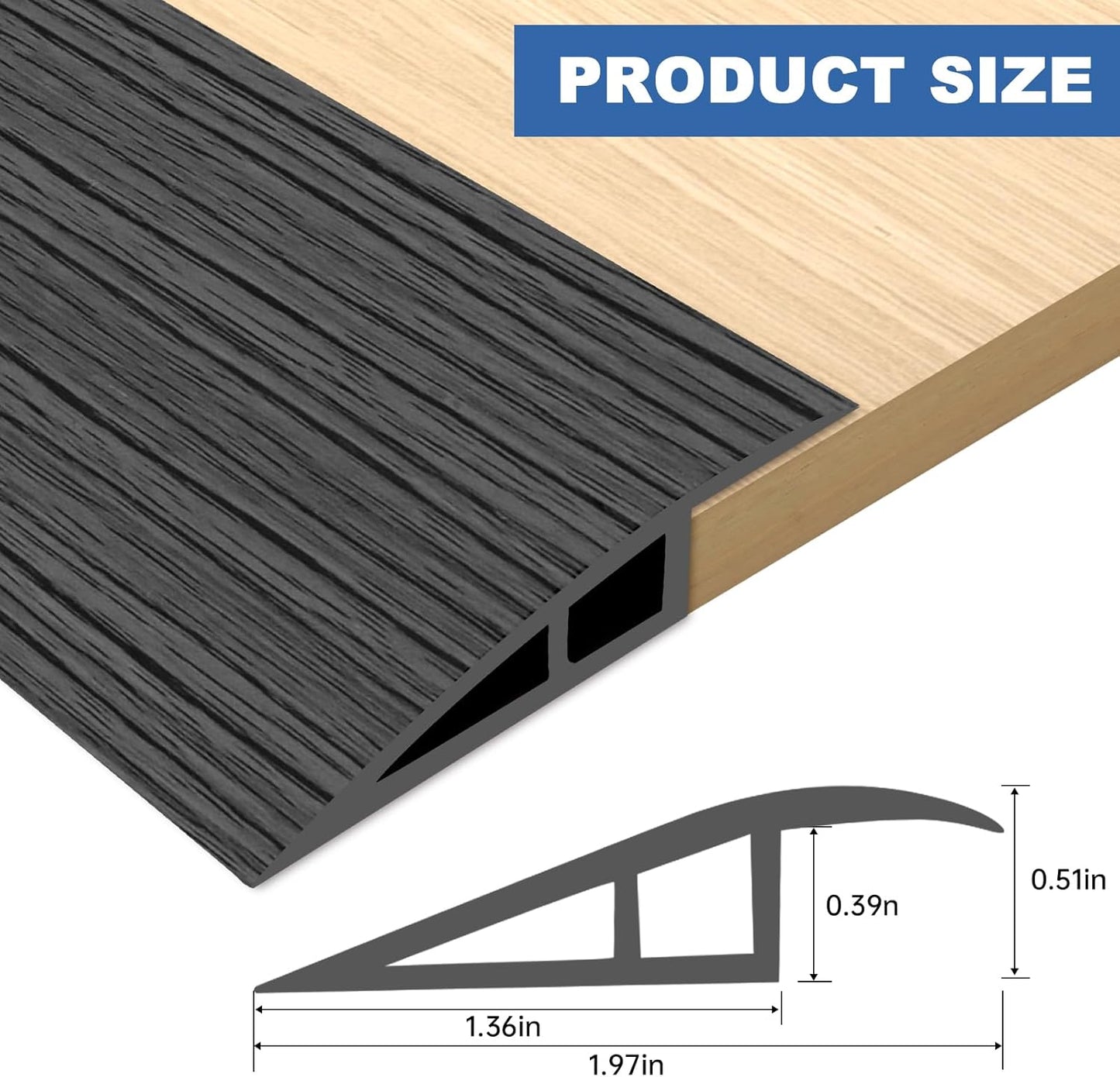 Vinyl Door Threshold Flooring Transition Strip Self Adhesive Carpet Edging Strip for Laminate Doorway Edge Threshold from 1/5" to 2/5" (Dark Gray Wood Grain, 6.6 Ft)