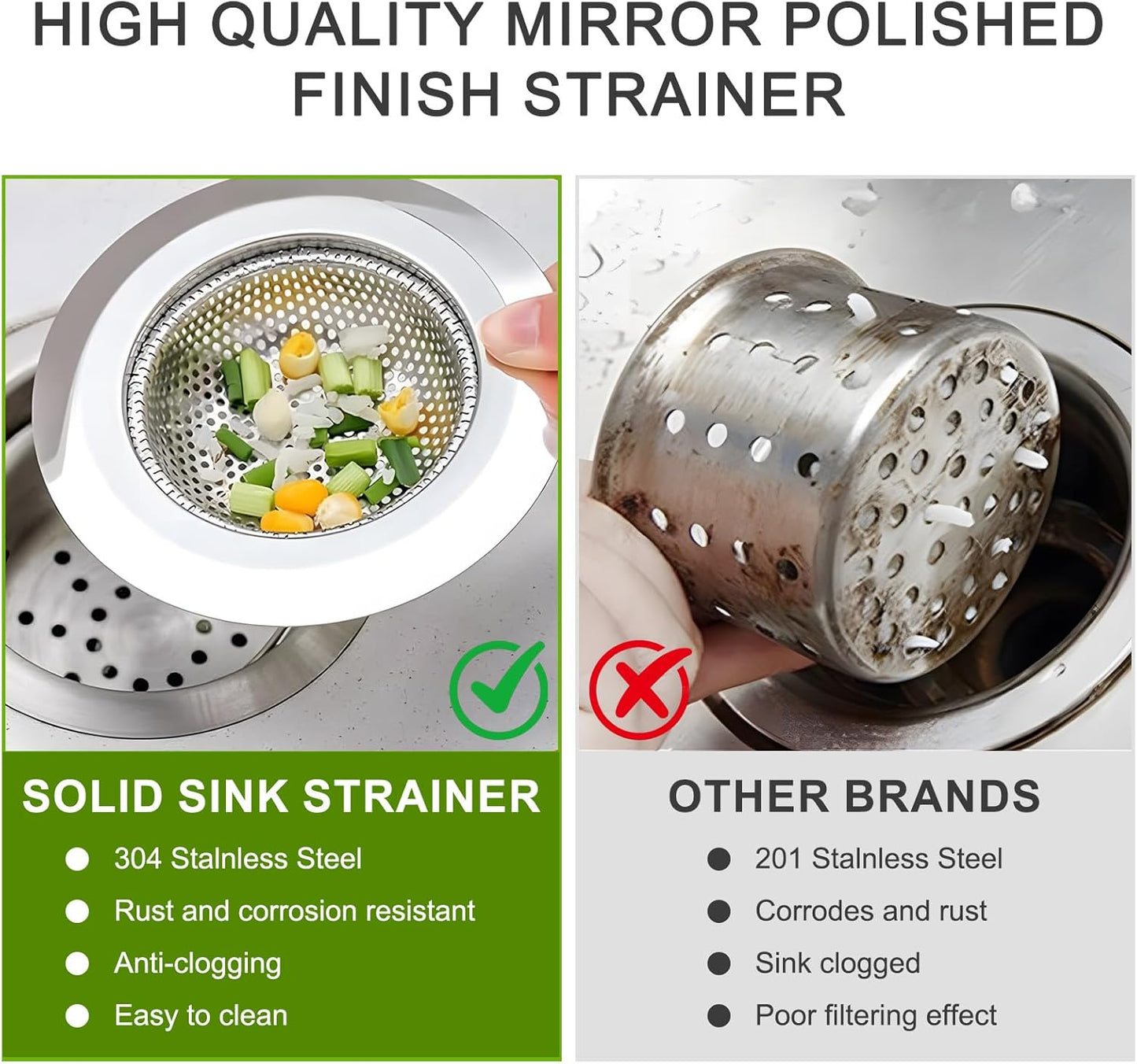2pcs Heavy Duty Stainless Steel Slop Basket Filter Trap, 4.5" Top / 2.95" Mesh Metal Sink Strainer,Perfect for Kitchen Sink/Bathroom Bathtub Wash Basin Floor Drain Balcony Drain Hole,Utility