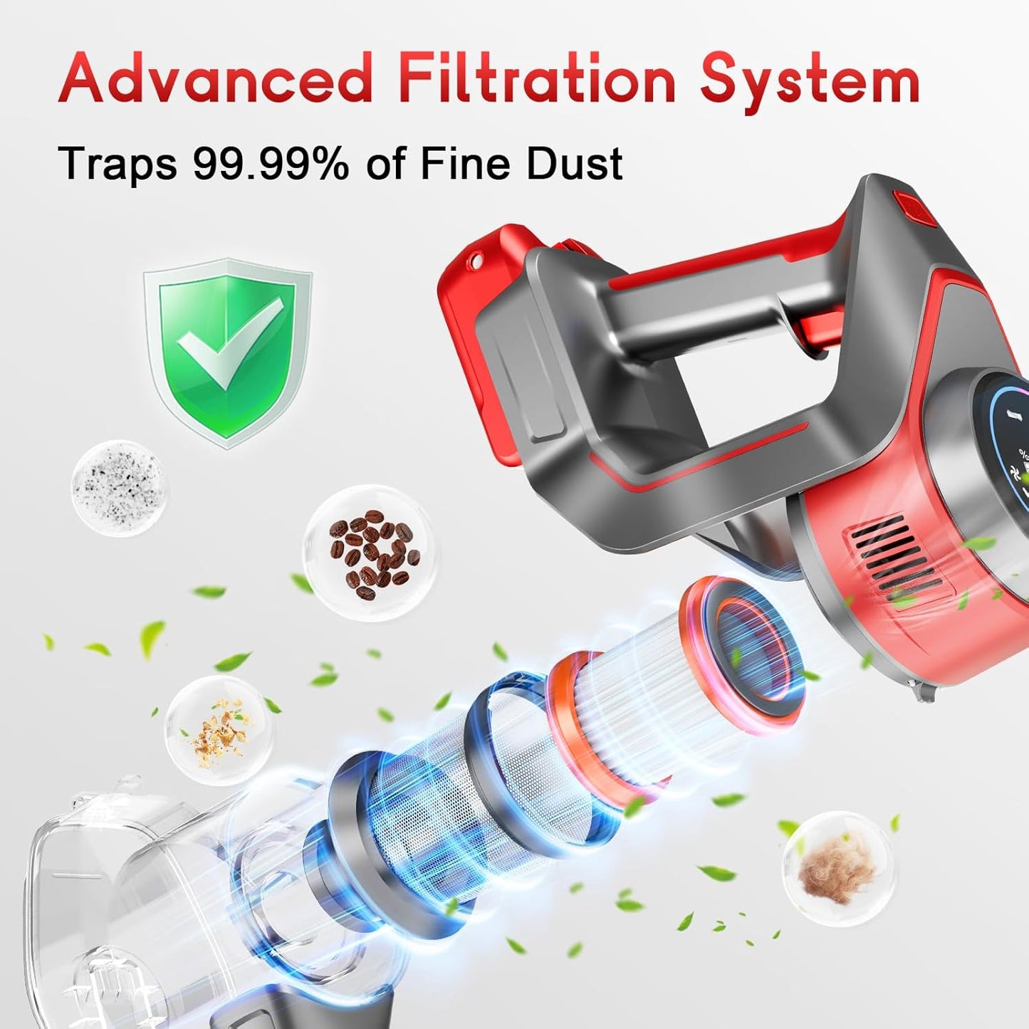 Cordless Vacuum Cleaner, 35Kpa Vacuum Cleaner for Home, 45Mins Stick Vacuums with Battery Display, Anti-Tangle &Wall Mount Charging, 8 in 1 Lightweight Vacuum for Hard floor Carpets Pet Hair, Y5