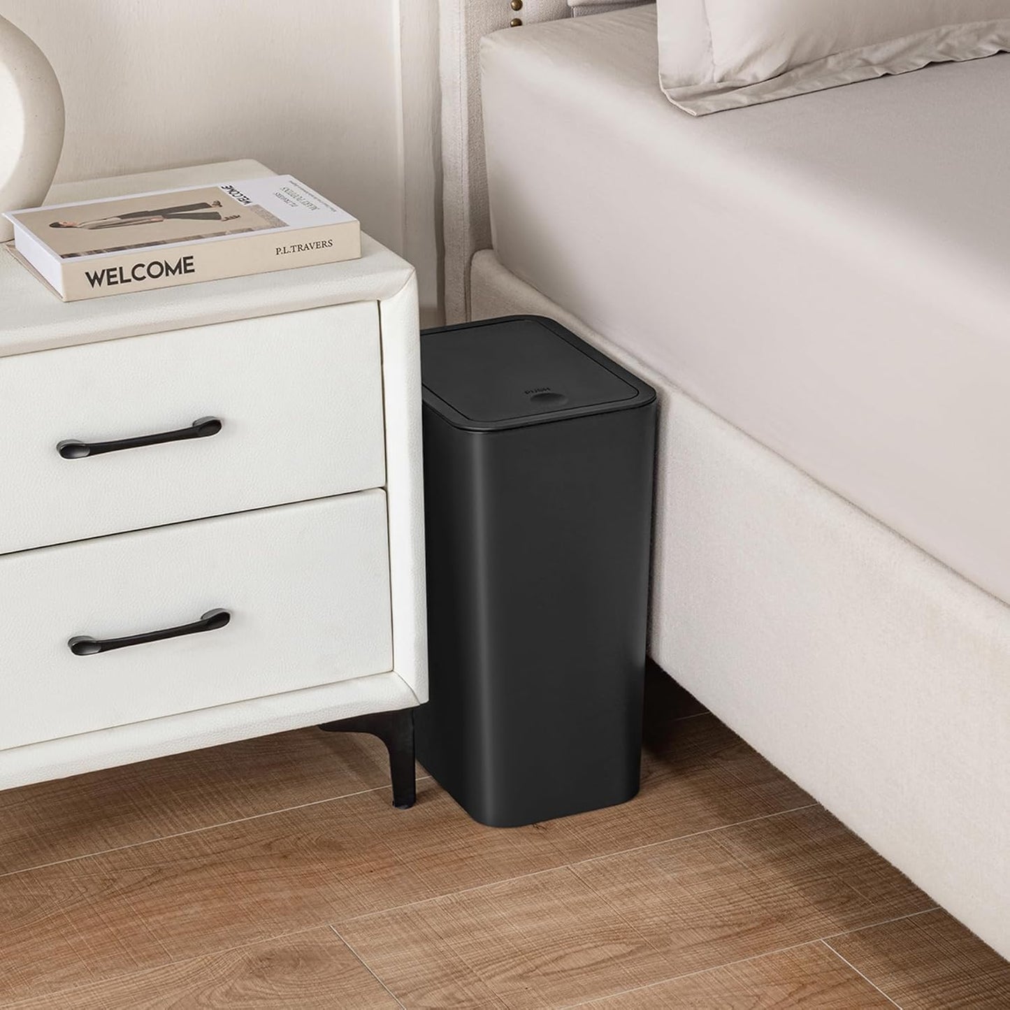 TIPGO Bathroom Trash Can with Lid, 4 Gallon / 15 Liter Small Garbage Can, Press Top Bin, Plastic Wastebasket with Pop-Up Lid for Bedroom, Living Room, Office (Black, 2 Pack)