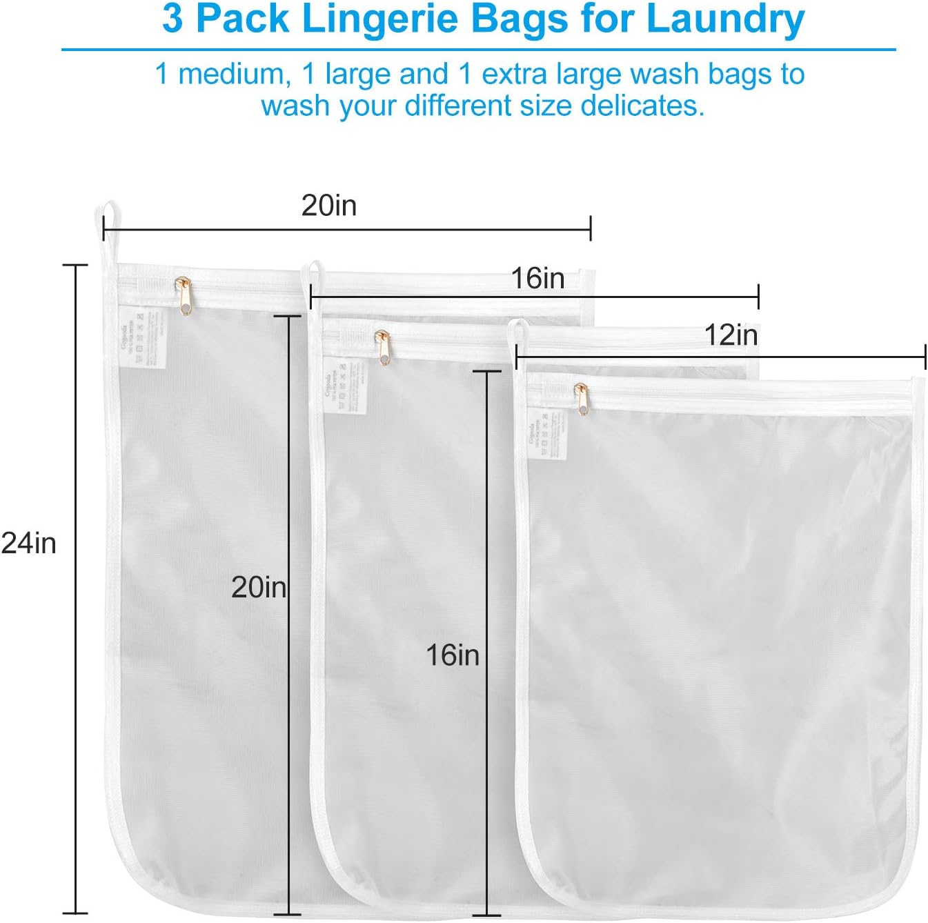 GOGOODA Delicates Laundry Bags, Fine Mesh Wash Bag for Lingerie, Underwear, Bra, Silk, Socks with Hanging Loop