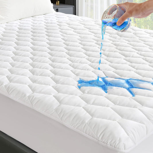 GRT Twin Mattress Protector Waterproof, 100% Waterproof Quilted Fitted Mattress Pad, Noiseless Hollow Cotton Mattress Cover, fits up to 18" Deep, Dust Proof White