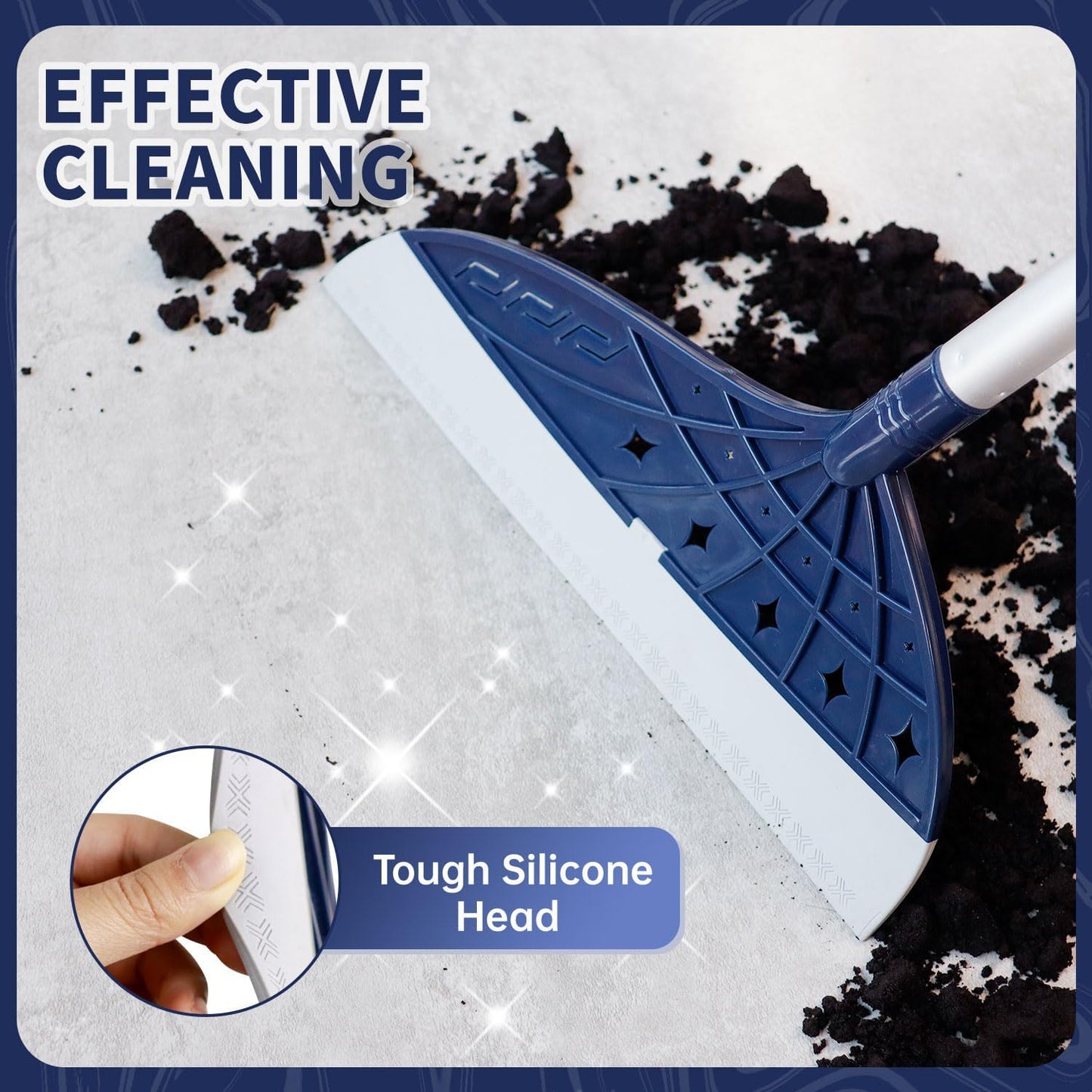 Magic Air Broom, Silicone Broom Floor Squeegee for Glass and Floors with 60’’ Long Aluminum Adjustable Handles,Silicone Squeegee Broom or Pet Hair, Dust and Liquids (Blue)