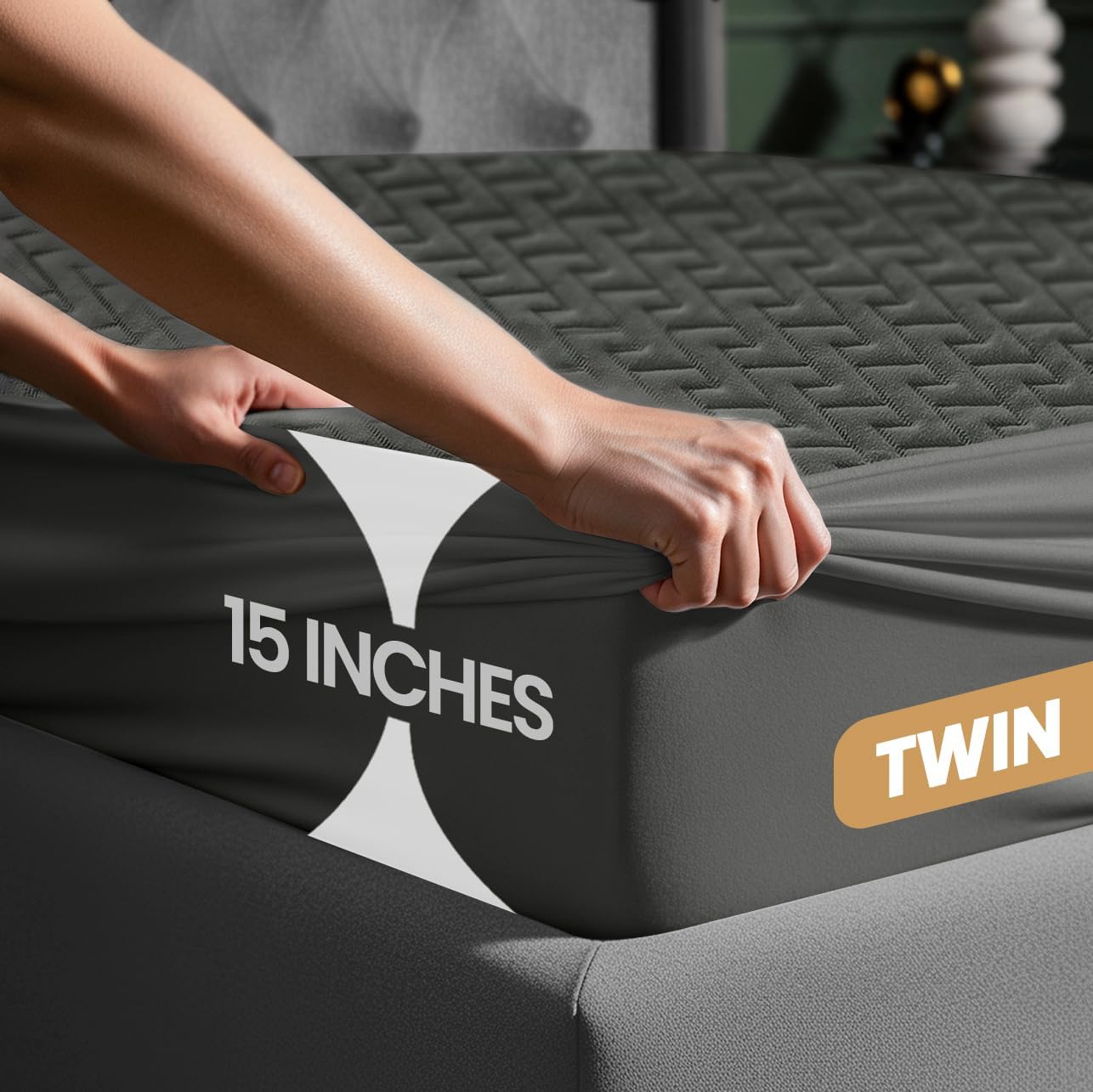 Utopia Bedding Waterproof Mattress Protector Twin Size (Gray), Premium 3D Air Soft Fabric Mattress Cover, Fits 15 Inches Deep, Breathable, Fitted Style with Stretchable Pockets