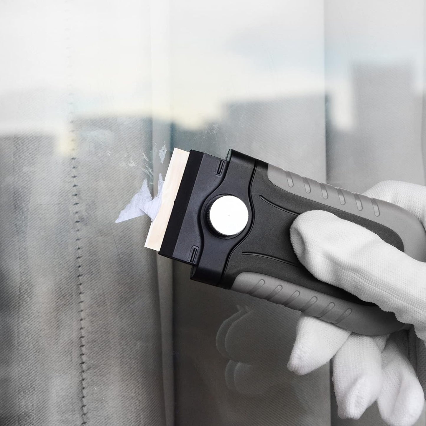 Gomake Razor Blade Scraper Tool with Blade Storage Container, Glass Cooktop Stove Scraper with 10PCS Stainless Steel Blades for Glass Clean,Paint,Old Label,Decal Sticker,Adhesive Remover-Grey