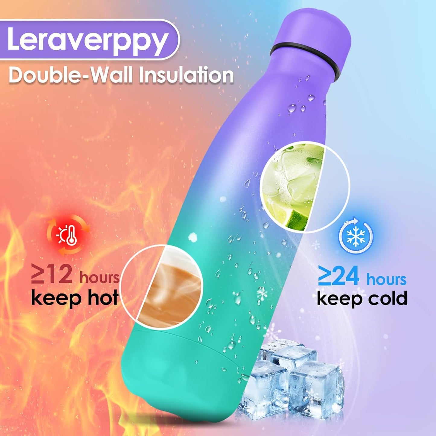 25oz Cola-Bottle Shaped Stainless Steel Leak-proof Water Bottle,Double Wall Vacuum Insulated Metal,Travel Mug For Sports Indoors & Outdoors,BPA-Free Kids Flasks,Purple Green(1 Pack)