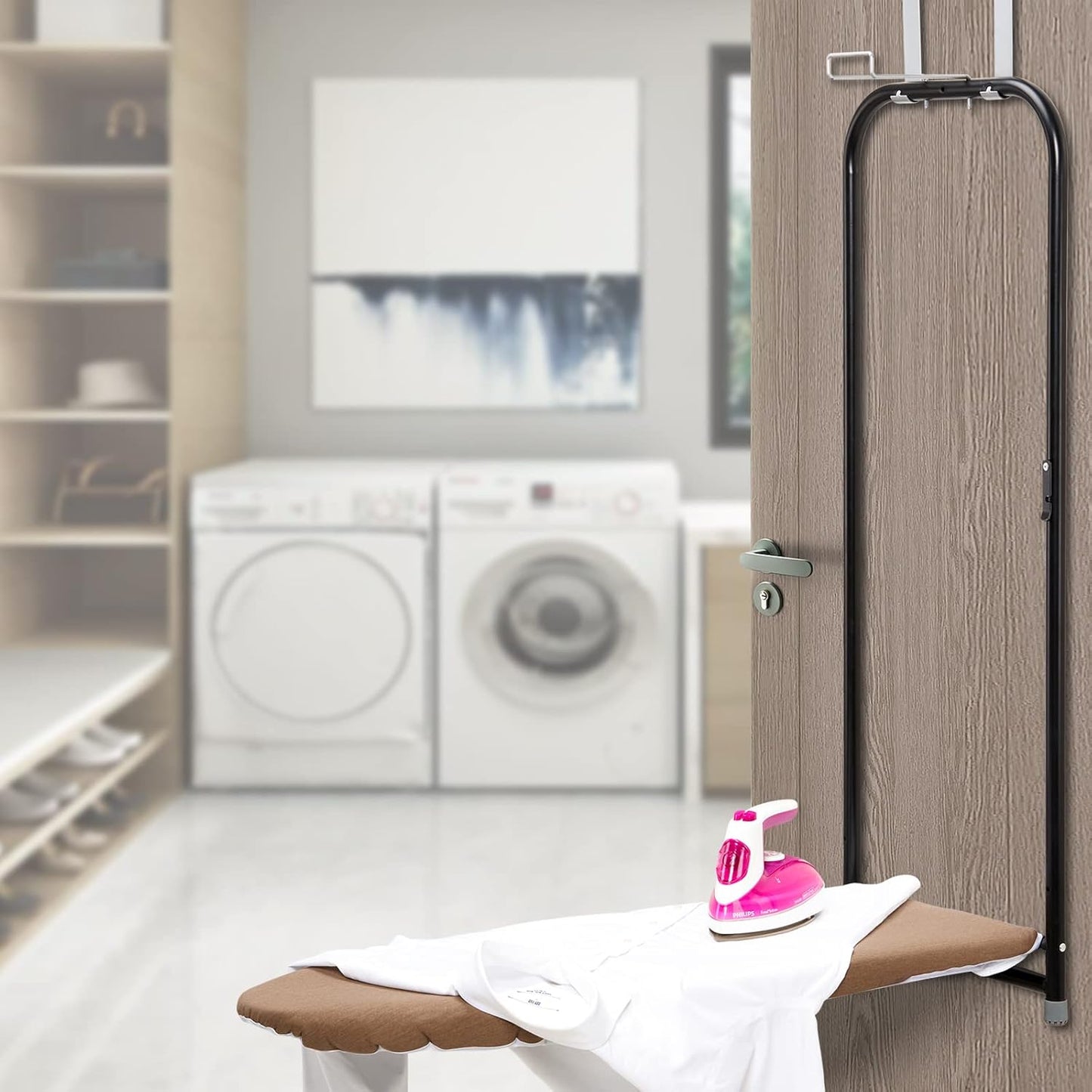 Seiritex Small Ironing Board Cover 13 x 37 inch, Fits Over The Door Ironing Board, Heat Reflective Thick Padding with Hook and Loop Fasteners, 3 Layers Iron Board Cover (Brown)