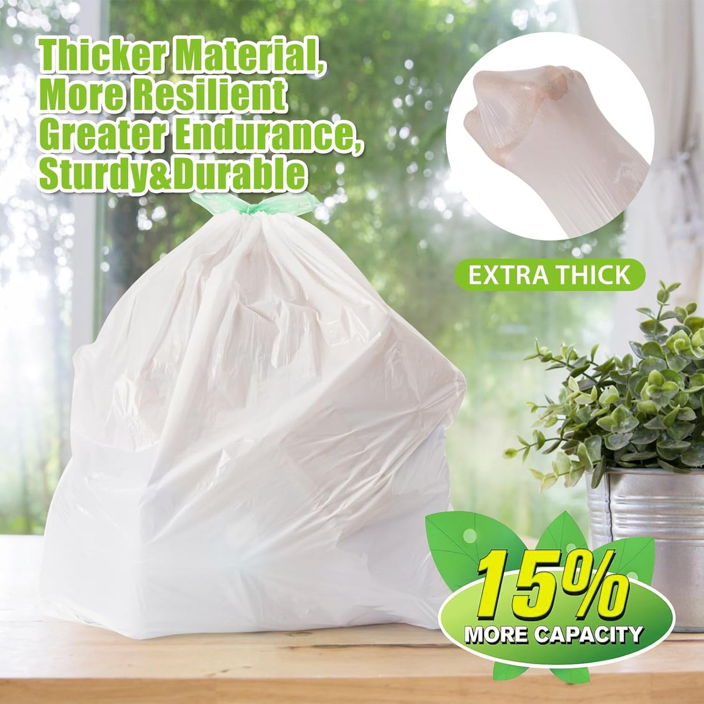Large Trash Bags 13 Gallon Tall Kitchen Drawstring 100% Post-Consumer Recycled Garbage Bags Waste Bag for Office 0.6 Mil (110 Count)