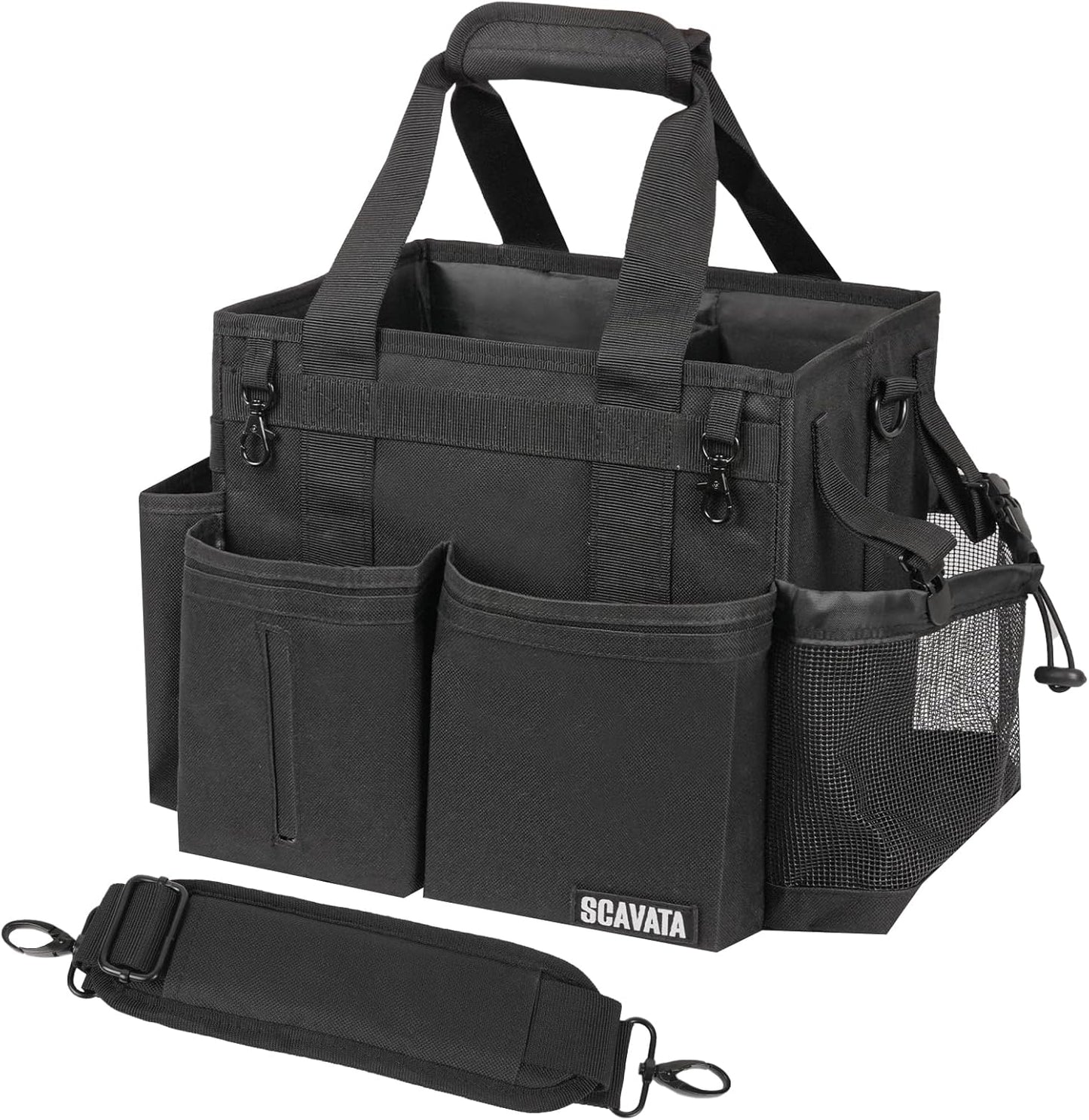 Compact Wearable Cleaning Caddy, Small Supplies Organizer with Handle & Shoulder Straps for Housekeepers, Under Sink & Car Cleaning Tool Organizer Bag (Black)