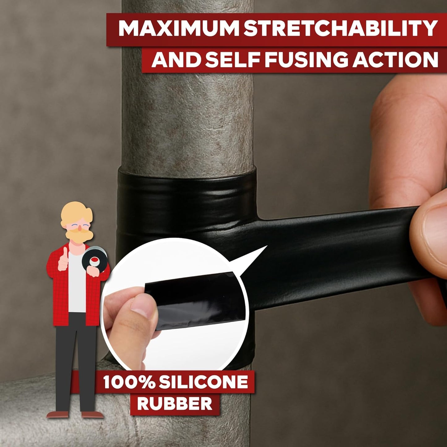 XFasten Self Fusing Silicone Tape Waterproof Black – 1" x 36 Feet (3-Pack 108ft), Self Amalgamating Tape, Silicone Rubber for Plumbing, Sealing Pipes, Hose Repair, Outdoor Coax and Electrical Cables