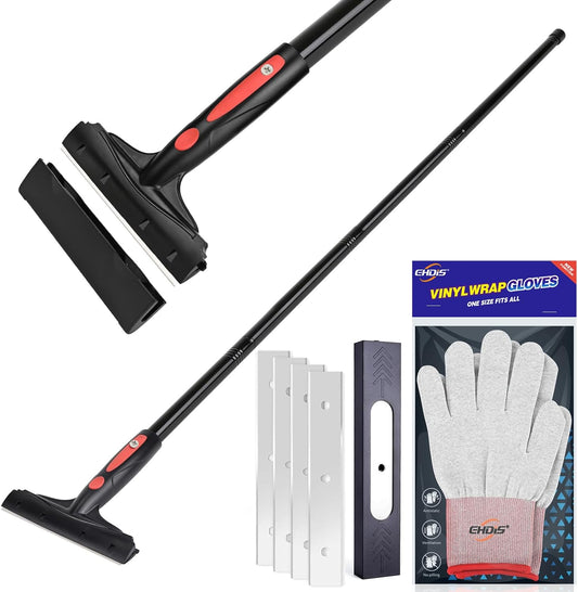 EHDIS Extenble Razor Blade Scraper, 16''-58'' Long Handle 6" Wide Blade Scraper Tool with 10 Double-Edge Blades for Cleaning Paint, Caulk, Adhesive,Painting, Tile, Floors, Walls (068-pro)