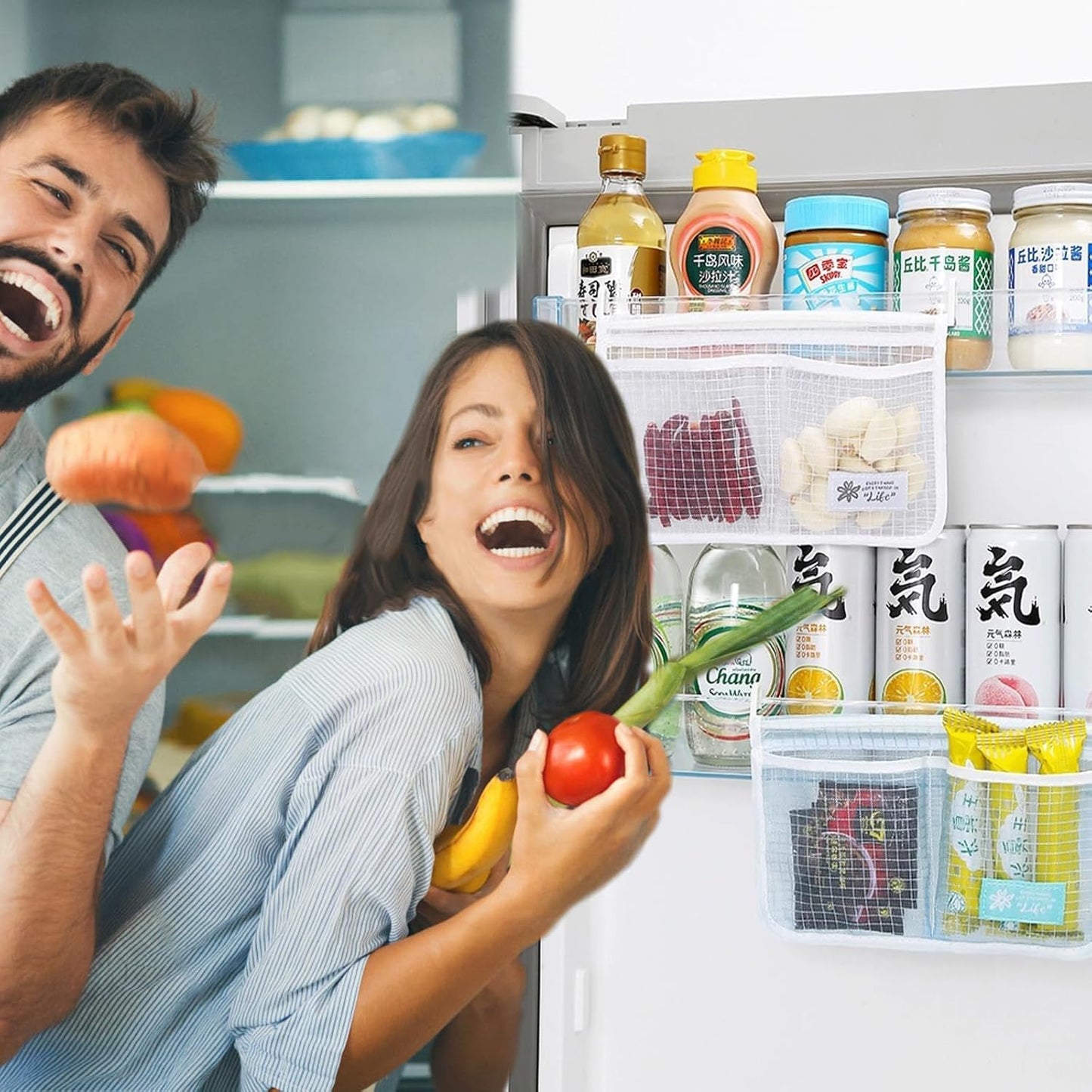 4PCS Refrigerator Door Organizer Set, Fridge Hanging Mesh Bag for Kitchen Storage Bag, Household Sundries Sorting Bag Used to Refrigerator Side Door, Only for Small Objects Containers